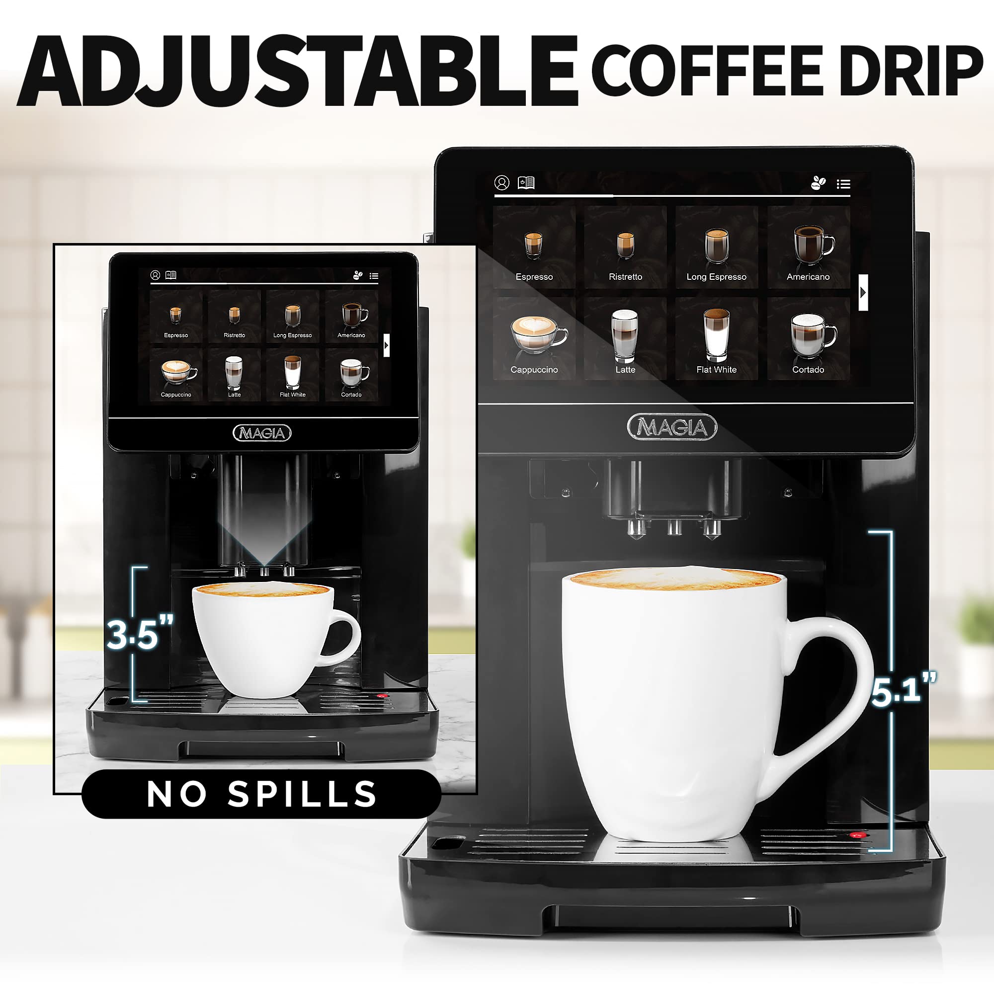 Zulay Magia Fully Automatic Espresso Machine with Built-in Grinder - 19 Customizable Coffee Options for Espresso, Latte & Cappuccino - Auto-Cleaning & Milk Frother System - Perfect for Home Baristas & Coffee Shops (Black)
