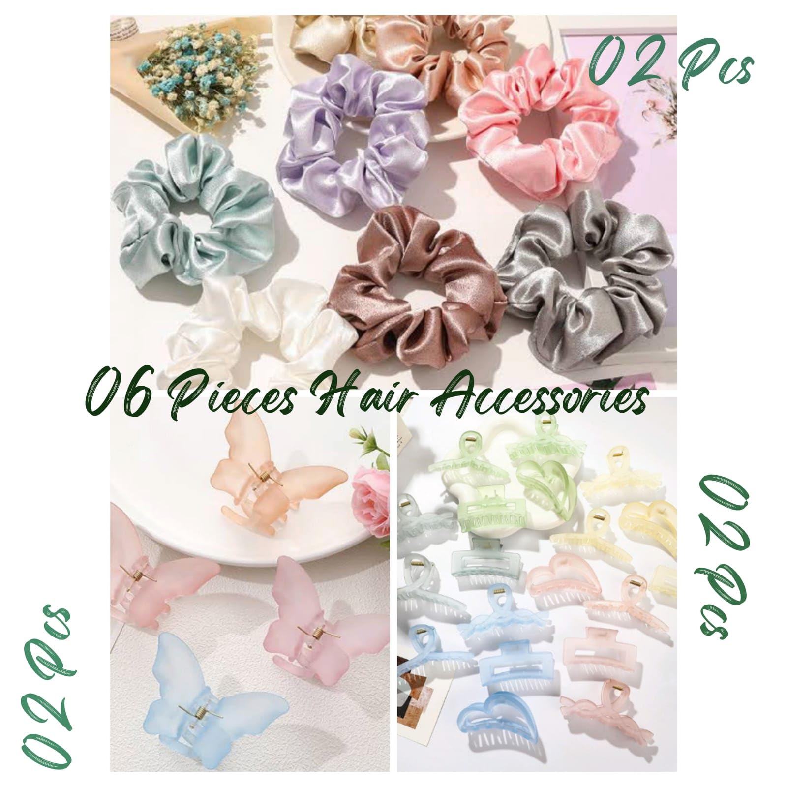 Snowpearl 6-Piece Stylish Hair Accessories Set – Trendy Frosted Hair Clips, Korean Butterfly Hair Claws, Satin Scrunchies for Women & Girls | Perfect for Ponytails, Buns & Everyday Hairstyles