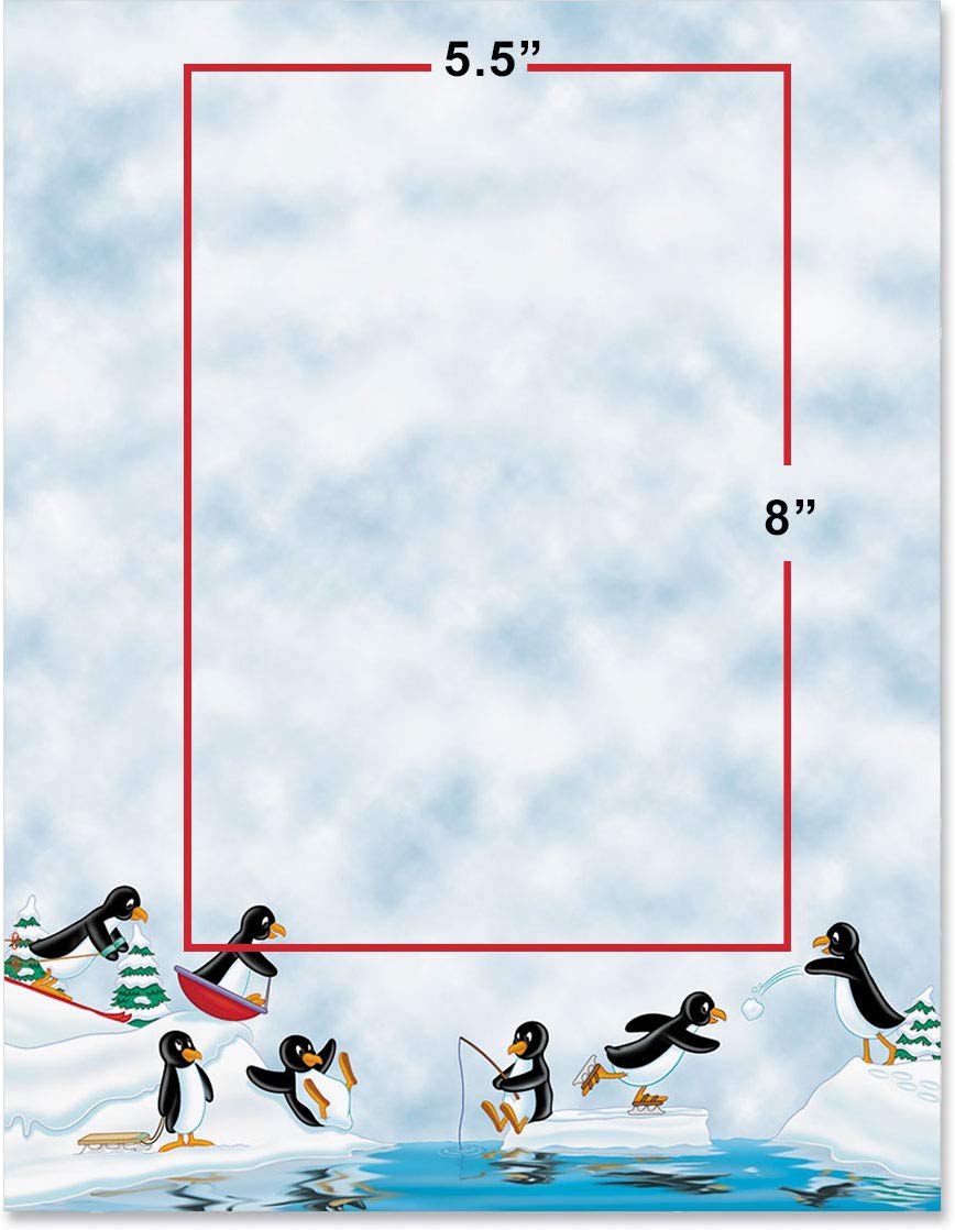 Premium Penguin Winter Wonderland Christmas Stationery Set - 100 Sheets of 8.5
