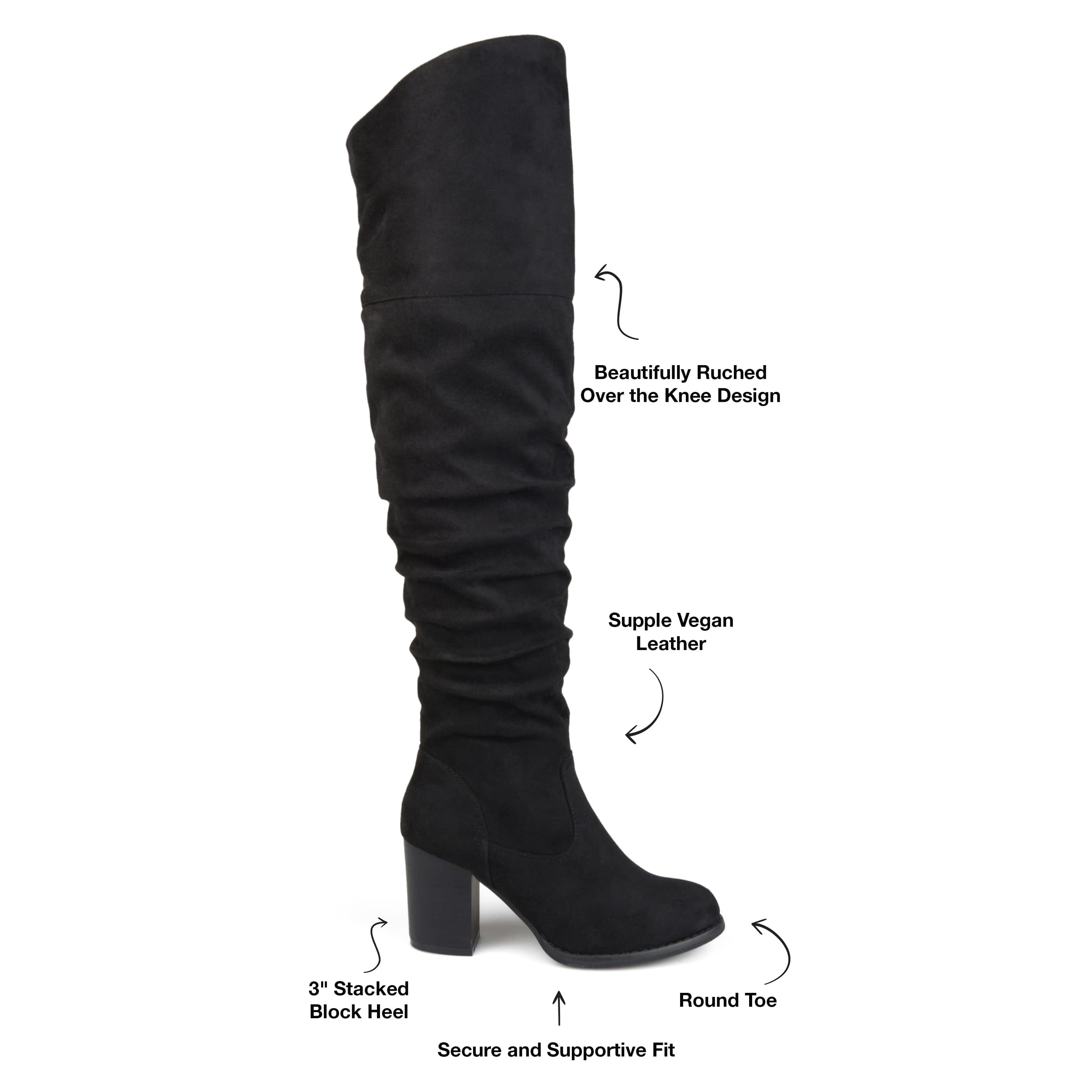 Journee Women's Extra Wide Calf Kaison Boots - Black, Size 8 Wide | Comfortable & Stylish Knee-High Boots for Wide Calves | Perfect for Work, Casual Wear & Winter Outfits
