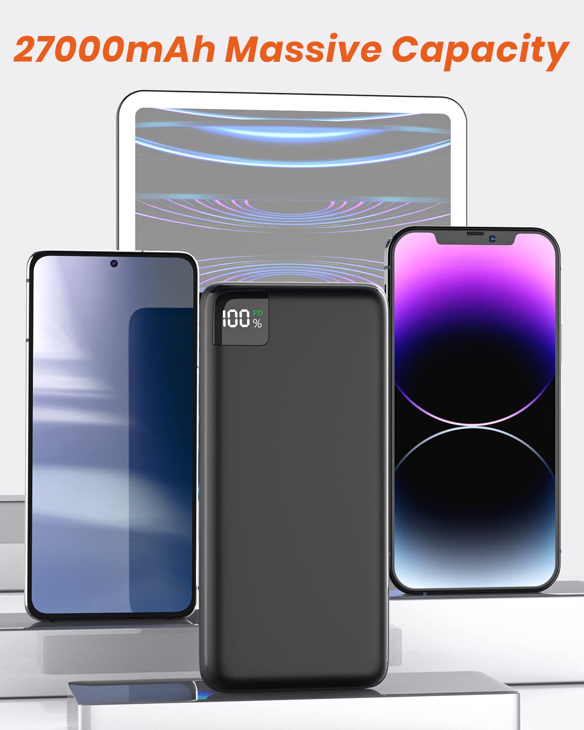 SOARAISE 27000mAh Power Bank with 22.5W Fast Charging, USB C PD 3.0 QC 4.0 Portable Charger - LED Display External Battery Pack for iPhone 16/15/14/13/12 Pro, Samsung S21, Google Pixel, iPad - Perfect for Travel, Camping & Emergency Power Backup