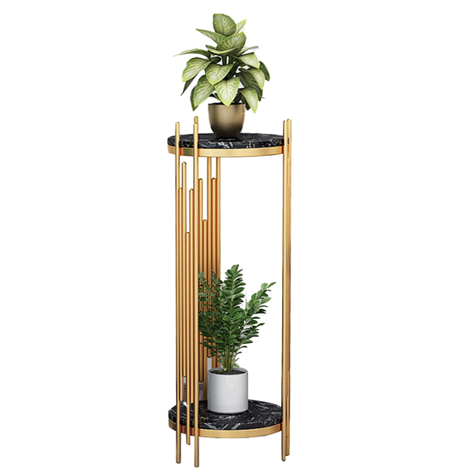 YILANJUN Metal Flower Pot Holder Stand - Gold White & Gold Black Plant Display Rack (30×90CM) for Indoor/Outdoor Use - Holds 2 Pots - Perfect for Home Decor, Garden, Patio, Balcony - Ideal Gift for Plant Lovers (Small/Medium/Large Sizes Available)