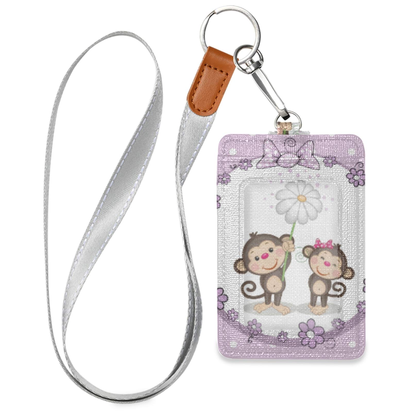 Cute Monkey ID Badge Holder with Lanyard - Office & School Staff Use