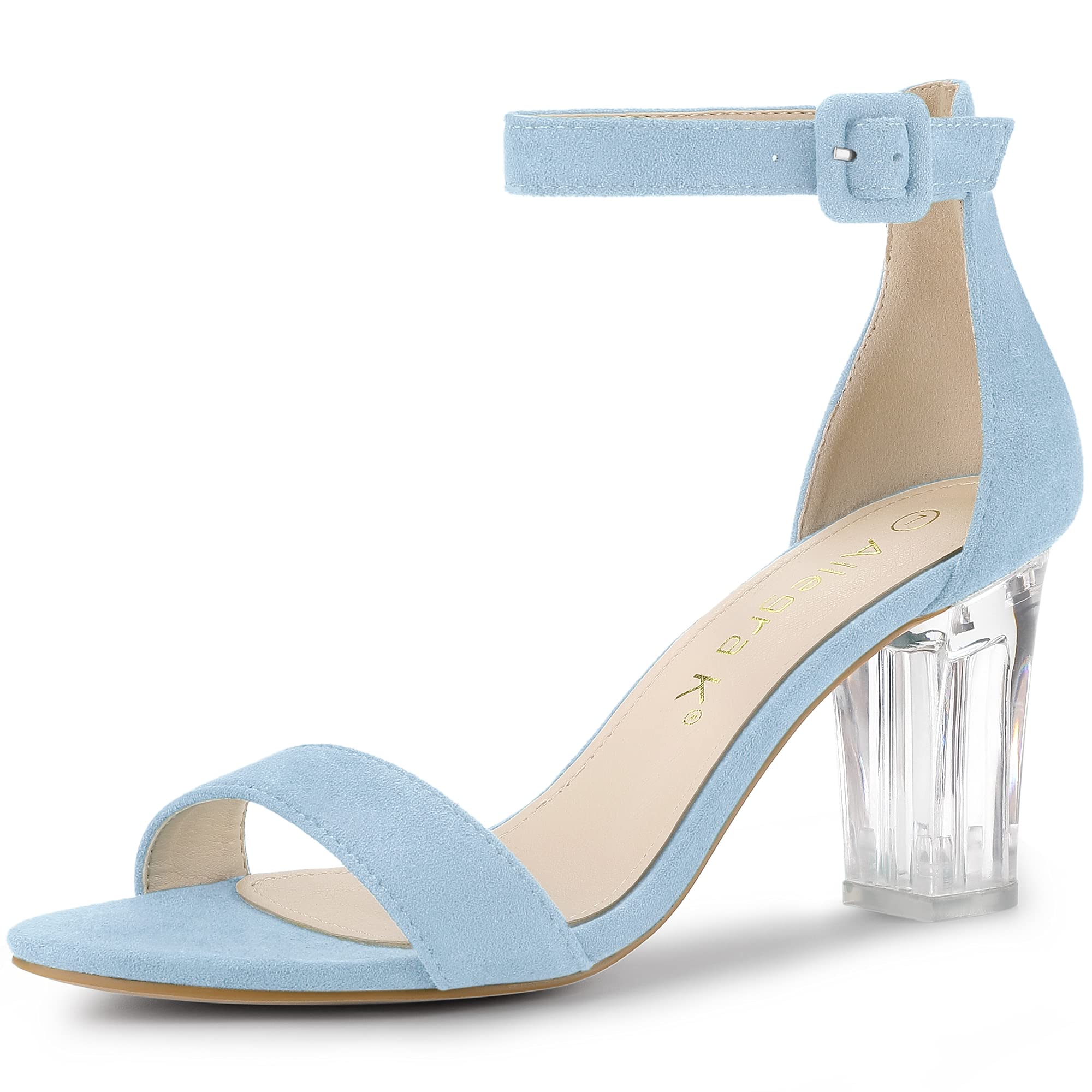 Allegra K Women's Chunky Clear Heel Ankle Strap Sandals - Comfortable High Heels for Party, Wedding & Evening Wear