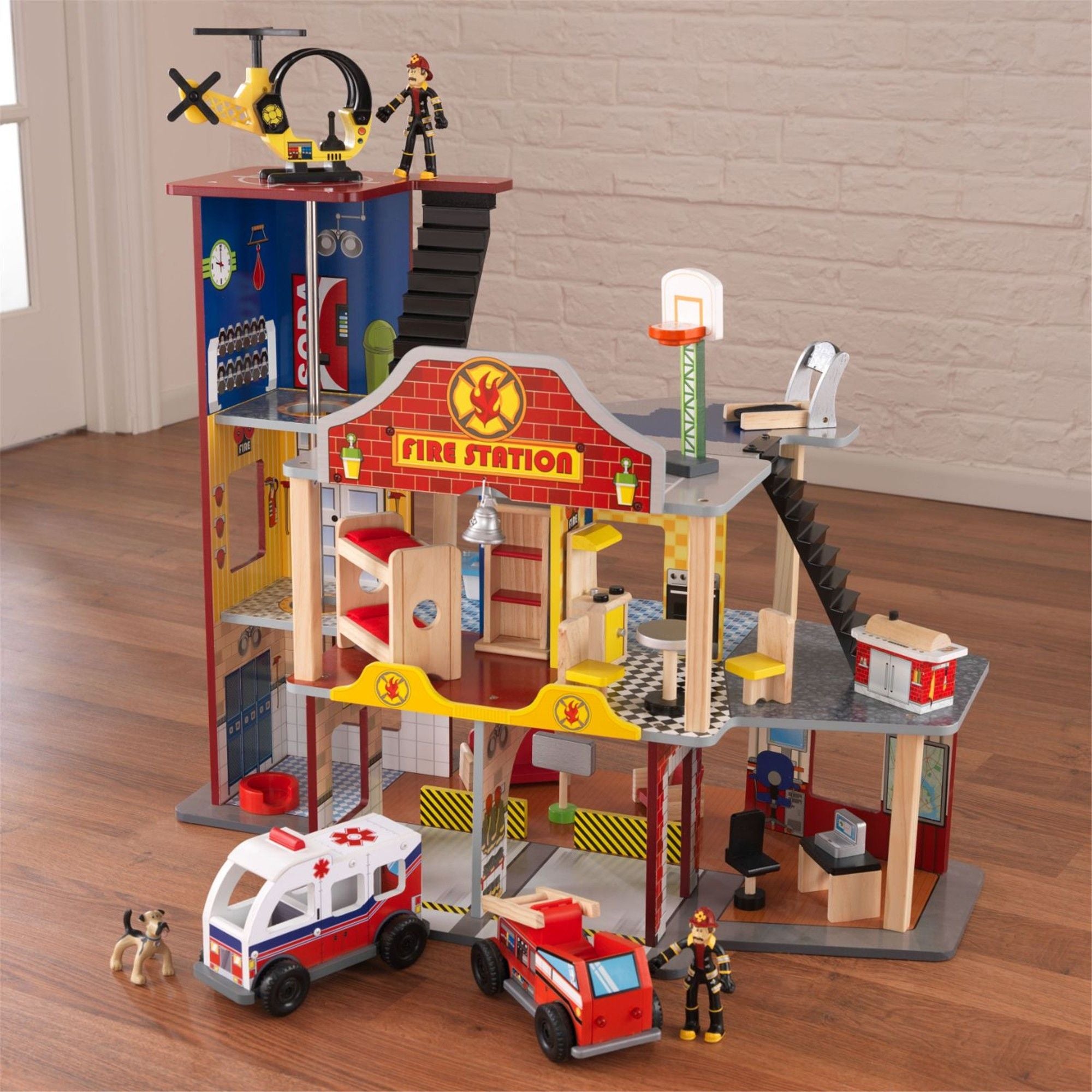 KidKraft Deluxe Fire Rescue Set - Wooden Fire Station Playset with Fire Truck & Accessories for Kids Ages 3+ | Pretend Play, Role Play & Imaginative Play for Toddlers & Preschoolers