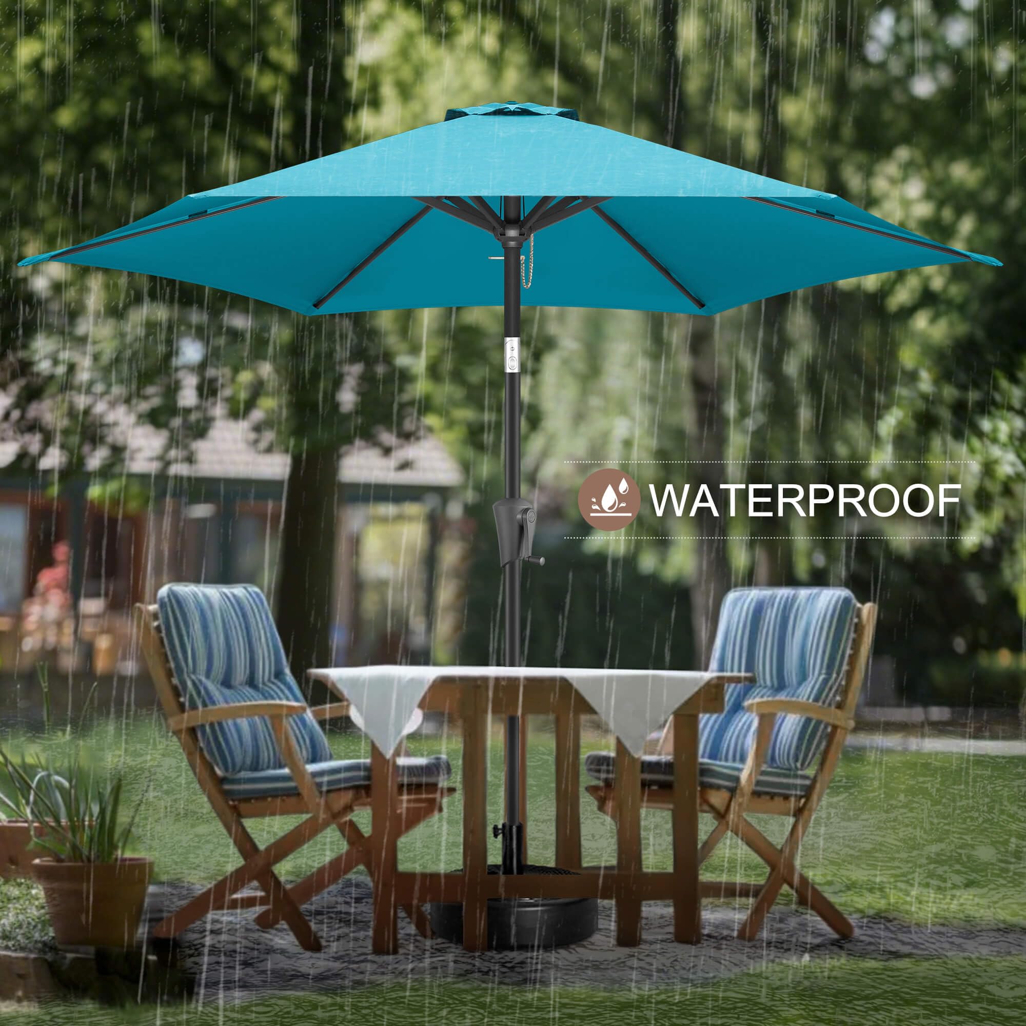 FLAME&SHADE 9 Foot Outdoor Patio Umbrella with Tilt Mechanism - Aqua Blue Waterproof Sun Shade for Garden, Poolside, and Beach Use