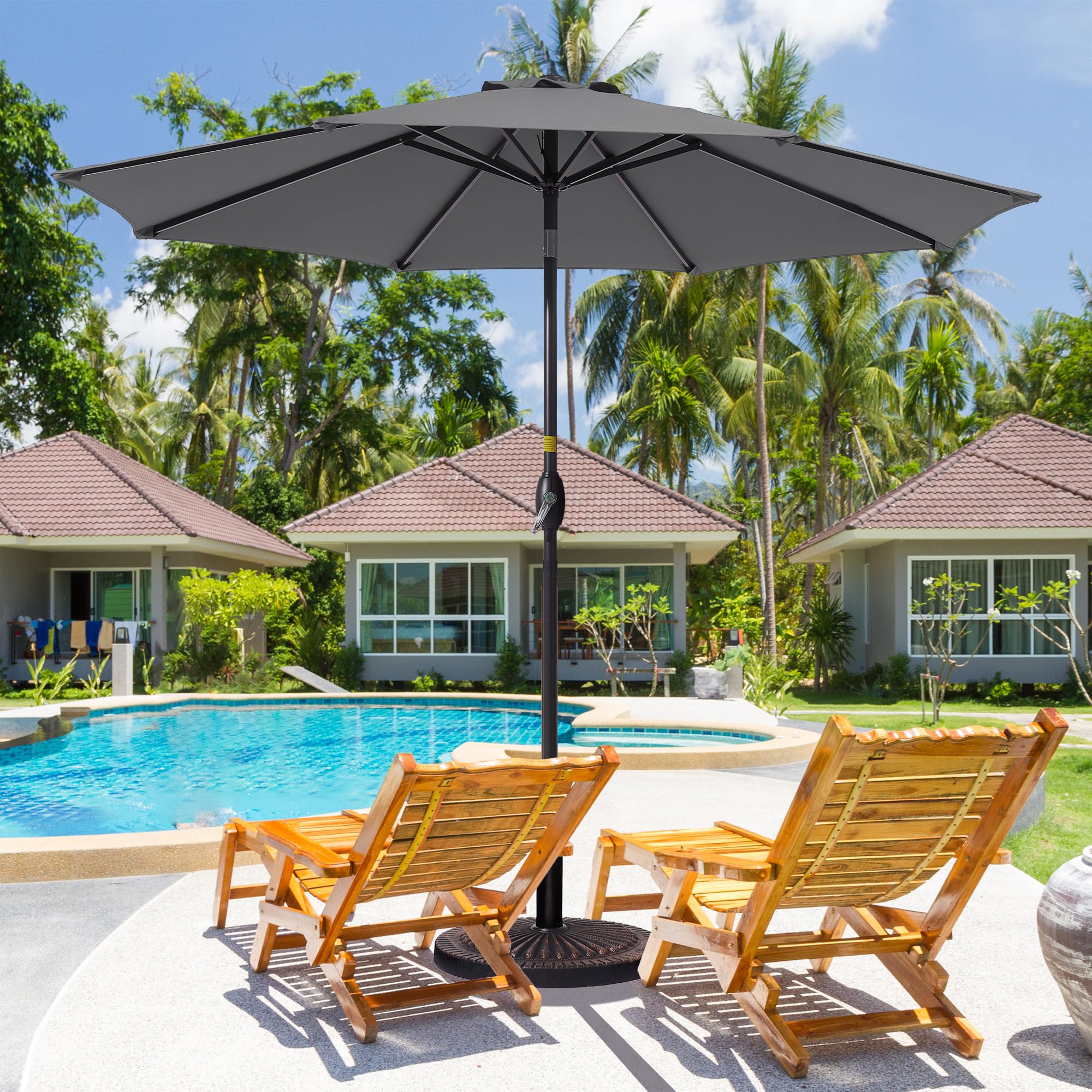 9FT Outdoor Patio Umbrella with Crank Lift - Heavy Duty Market Umbrella for Table, Garden, Poolside & Backyard - UV Protection & Wind Resistant Design