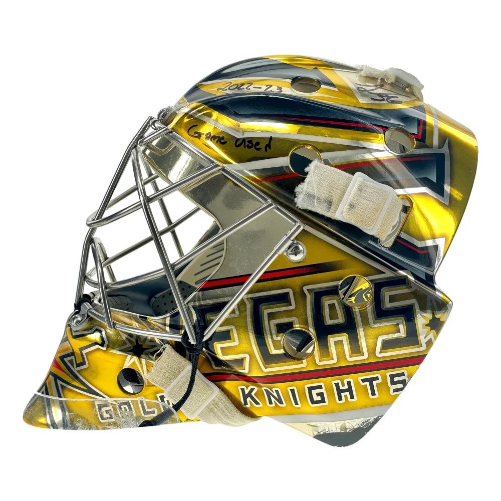 Authentic Logan Thompson Game Used Signed Goalie Mask 2022-23 Season with COA - Vegas Golden Knights NHL Hockey Memorabilia - Perfect for Collectors, Fans, and Sports Memorabilia Displays