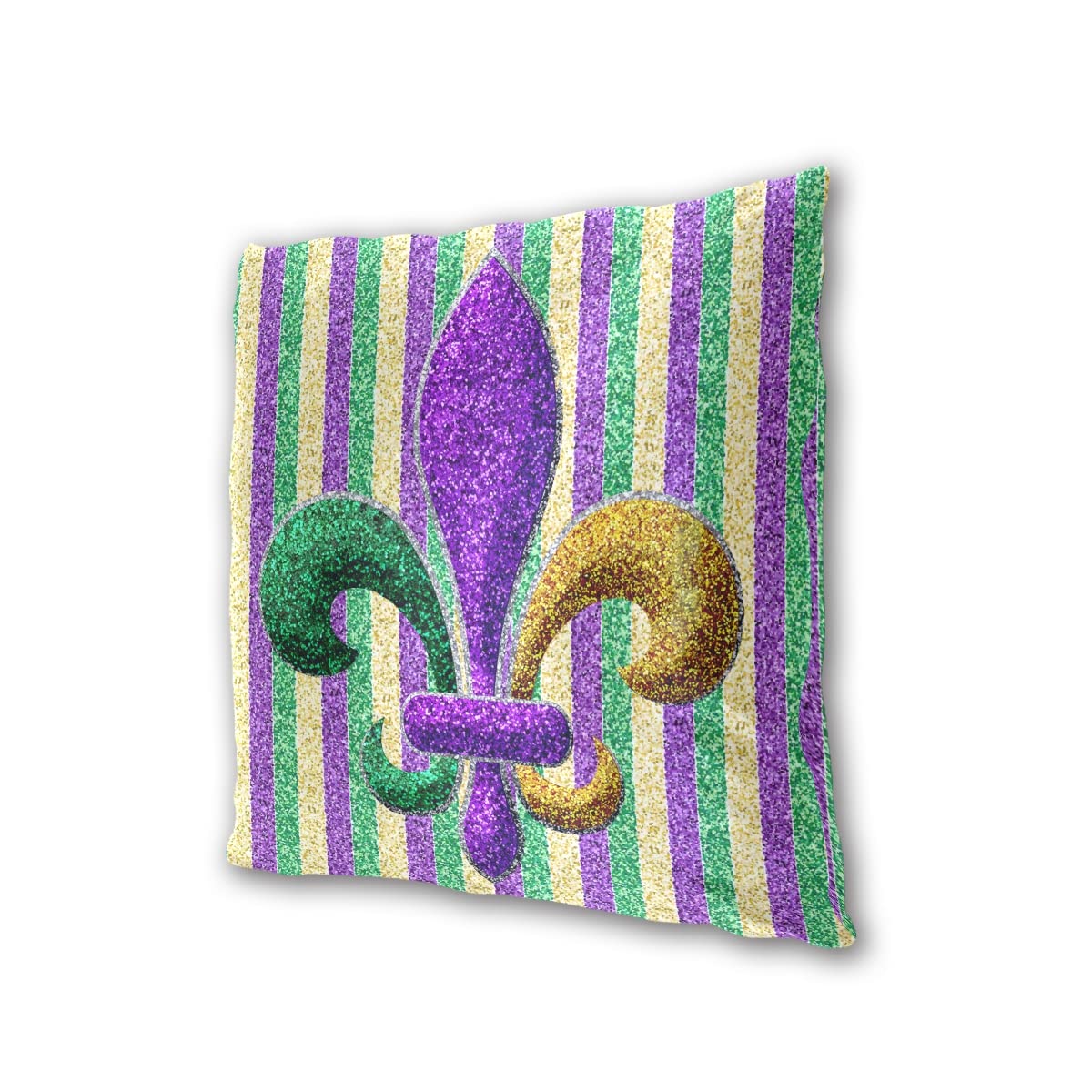 **Aflyko Fat Tuesday Mardi Gras Throw Pillow Covers - Glitter Purple Green Yellow Stripes (2 Pack, 18x18 Inch) - Party Decor, Sofa Cushion Case, Carnival Gift for Housewarming & Birthday - Perfect for Festive Home Decor & Themed Events**