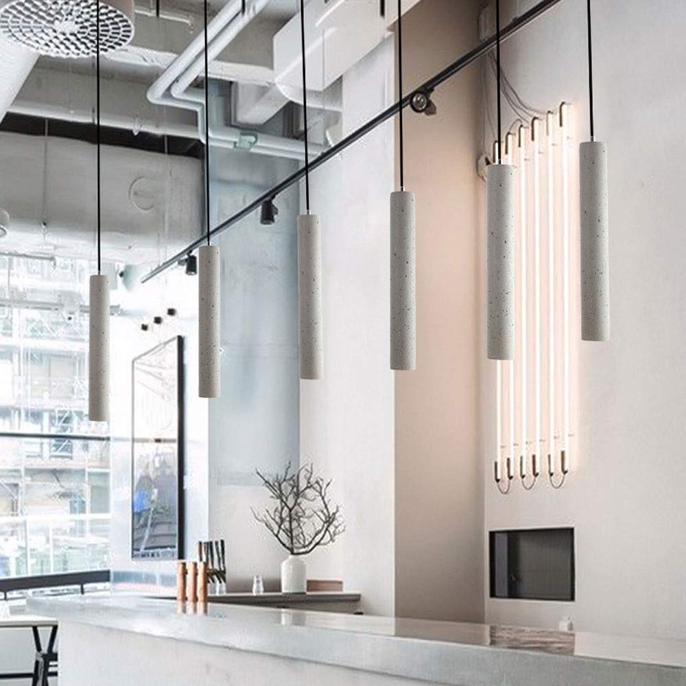 3 Pack LED Concrete Hanging Pendant Lights - Modern Round Tube Chandelier for Kitchen Island, Dining Room & Bar Lighting - Industrial Retro Ceiling Light Fixtures with Cement Finish - Perfect for Farmhouse, Loft & Commercial Spaces Decor