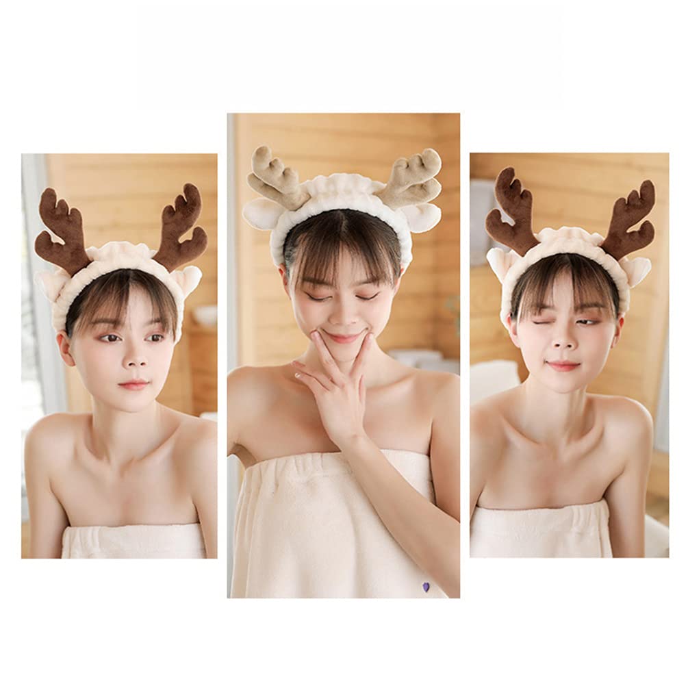 Kesyoo 2-Pack Antler Headbands for Women & Girls - Cute Hair Accessories, Sports Headbands, Face Washing Bands - Korean Style Hair Ties & Ribbons (Perfect for Halloween, Christmas, Cosplay & Daily Wear)