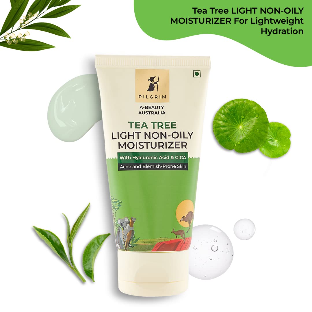 Pilgrim Australian Tea Tree Oil-Free Face Moisturizer for Oily & Acne-Prone Skin with Hyaluronic Acid & CICA – Lightweight Non-Greasy Formula for Women & Men (80g) | Perfect for Daily Skincare Routine & Acne Treatment