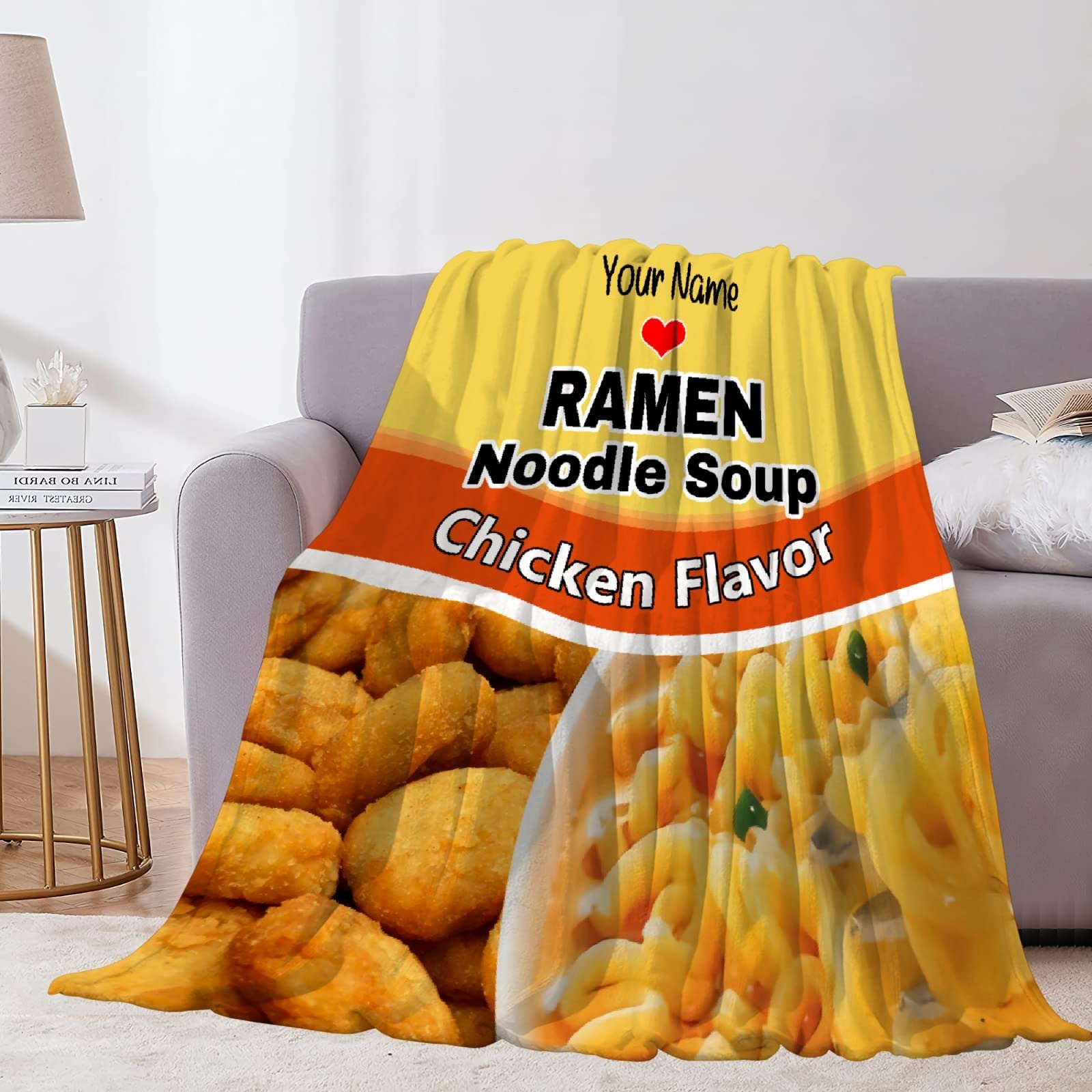 Custom Ramen Noodle Blanket - Personalized Funny Food Blanket with Name | Novelty Gift for Food Lovers | Birthday & Christmas Present | 50