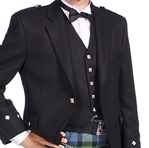 Premium Men's Scottish Barathea Wool Black Argyle Kilt Jacket - Formal Tailored Long Sleeve Coat for Weddings, Highland Games & Special Occasions