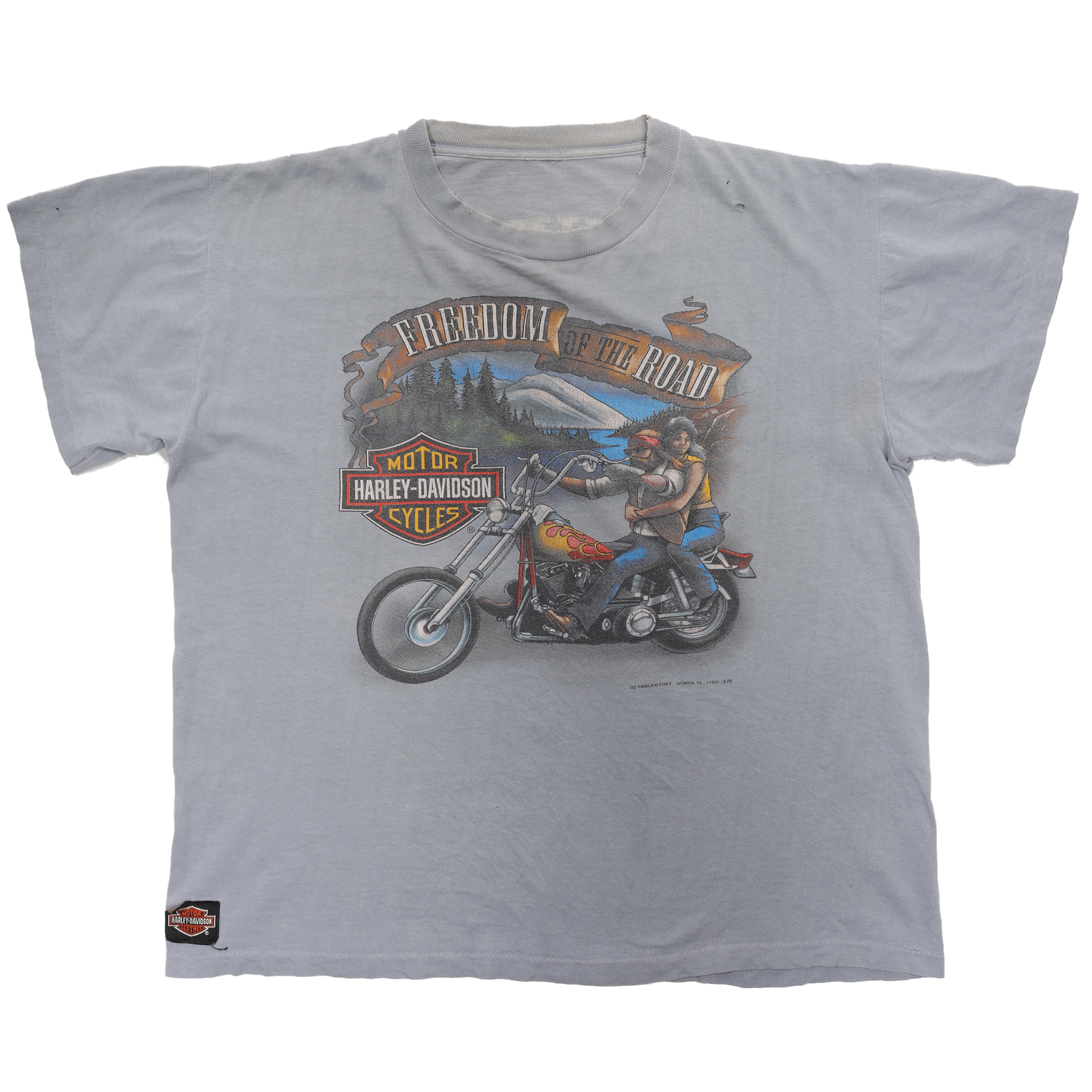 Vintage 1980s 3D Emblem Harley Davidson Motorcycle T-Shirt - Classic Biker Tee for Men & Women - Perfect for Riding, Casual Wear & Motorcycle Events