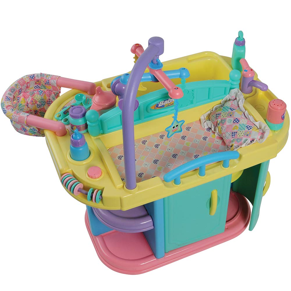 Constructive Playthings Baby Doll Changing Table with Accessories - Multicolor Wooden Play Set for Toddlers & Kids - Perfect for Pretend Play, Nursery Role Play & Early Childhood Development
