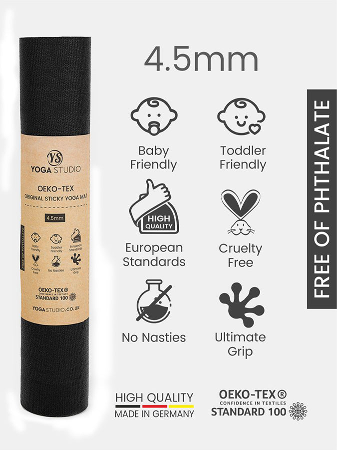 Eco-Friendly Non-Slip Yoga Mat 4.5mm Thick - Oeko-Tex Certified for Home & Studio Practice - Perfect for Hot Yoga, Pilates and Meditation