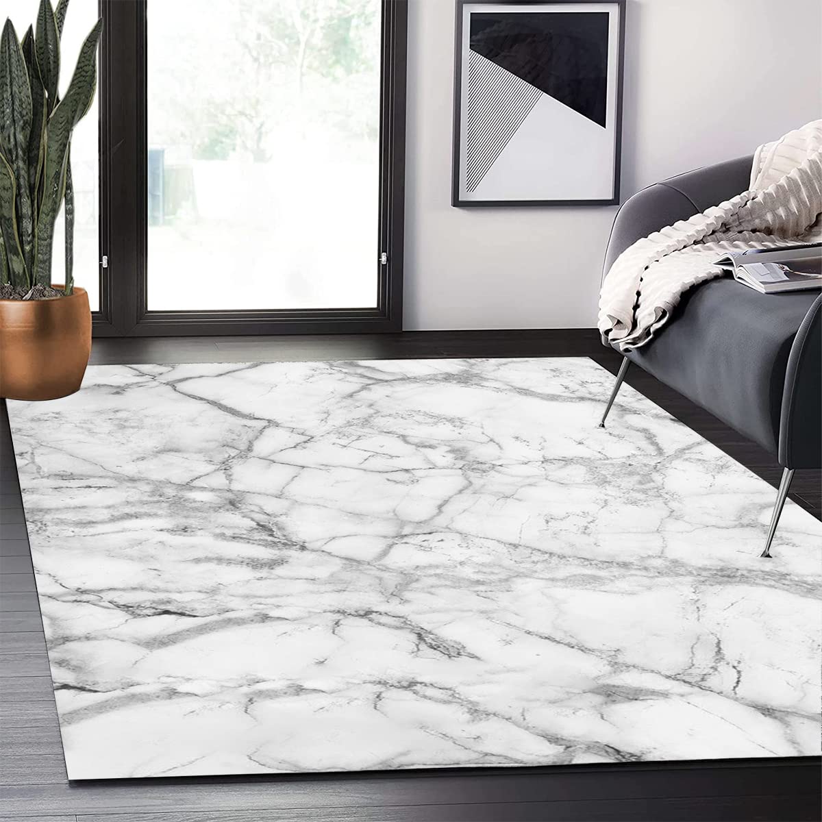 Distressed White and Grey Marble Area Rug 6x9 - Modern Abstract Soft Thick Carpet for Living Room, Bedroom, Dining Room - Boho Chic Non-Slip Rug for Under Coffee Table, Kitchen, Bathroom Runners & Home Office Floor Decor