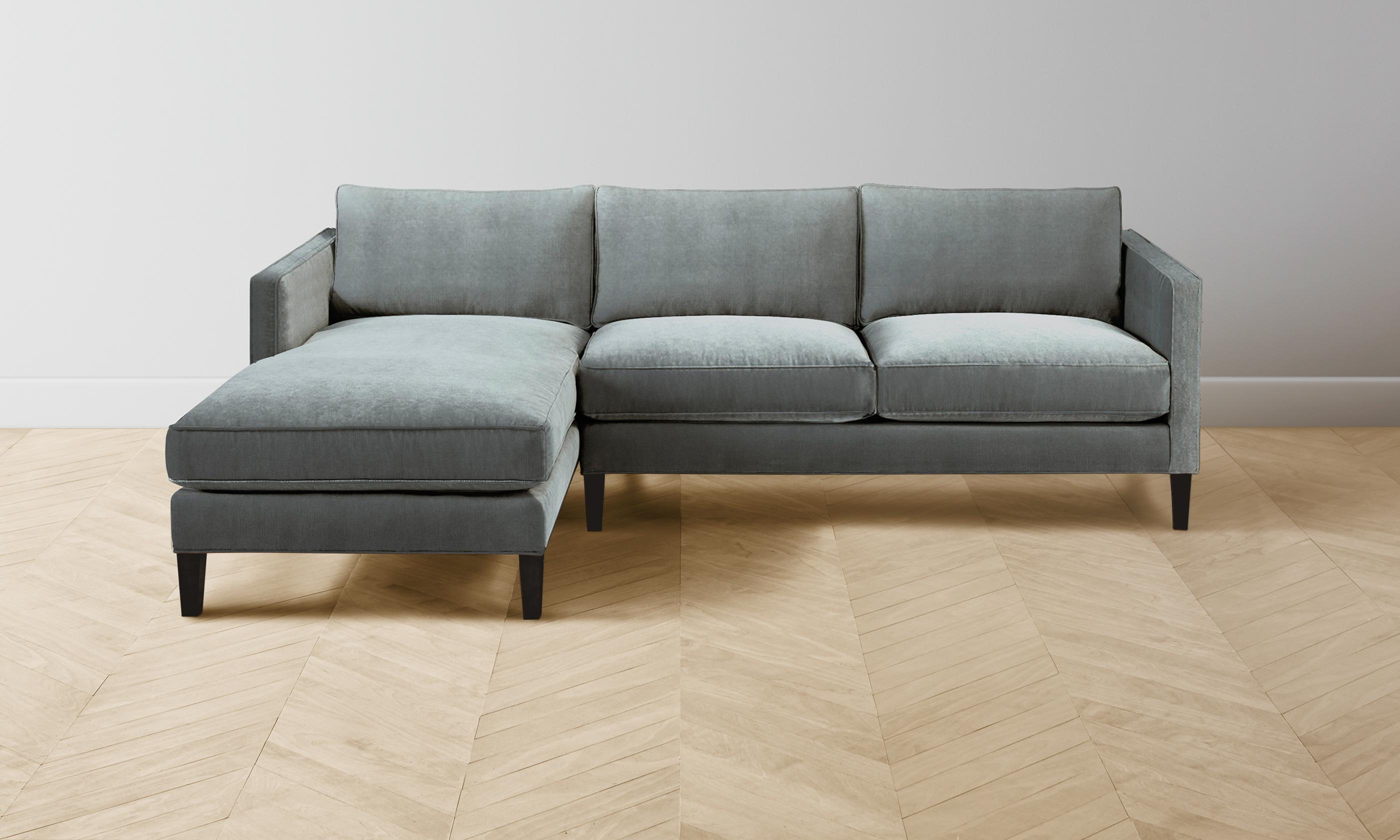 Crosby Sectional Sofa - Performance Velvet Upholstery in Seafoam Green | Modern Living Room Furniture for Comfortable Lounging & Entertaining