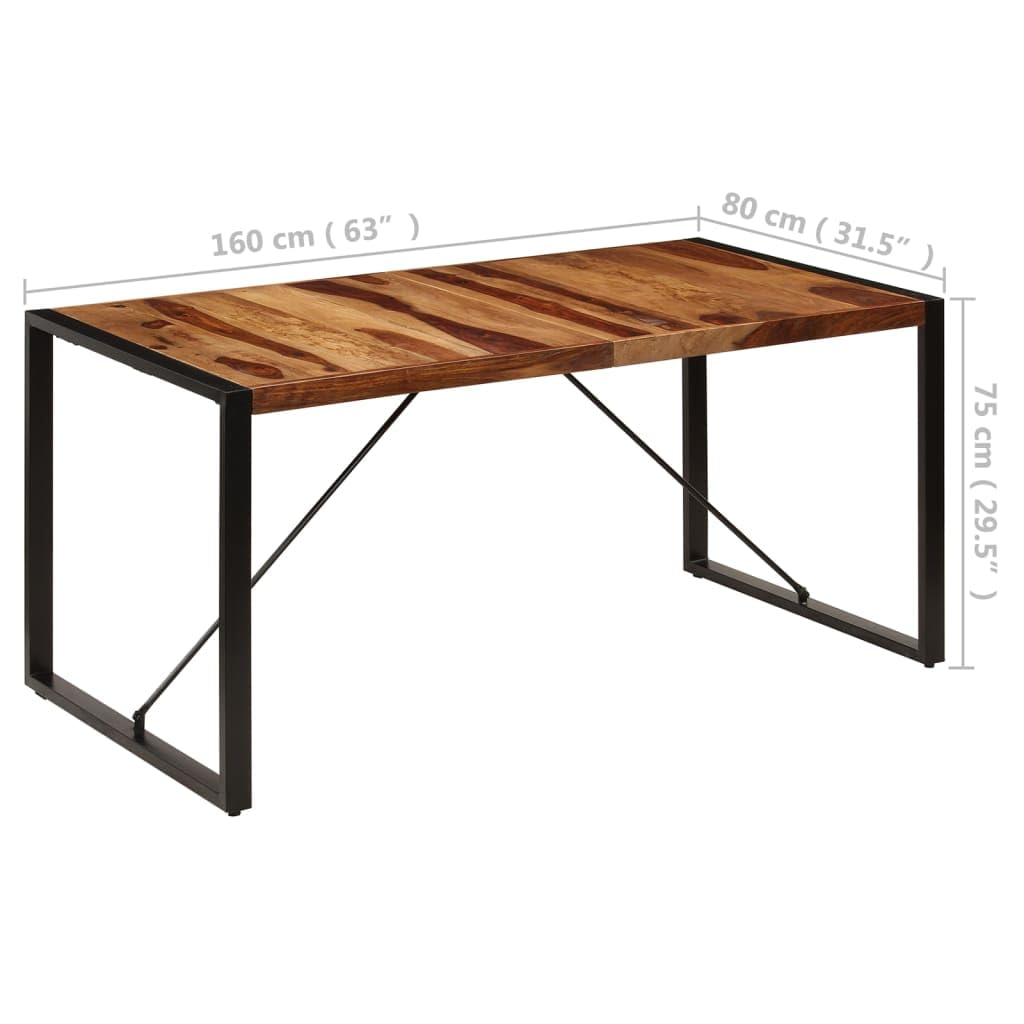 Industrial-Style Dining Table - Solid Sheesham Wood Top with Steel Legs, Unique Natural Wood Grain, Easy Assembly, Brown & Black - Perfect for Farmhouse, Rustic & Modern Dining Rooms