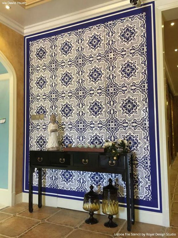 Lisboa Tile Stencil - Reusable DIY Ceramic Stencils for Home Decor, Wall Art & Craft Projects | Perfect for Bathroom, Kitchen Backsplash & Floor Tile Designs