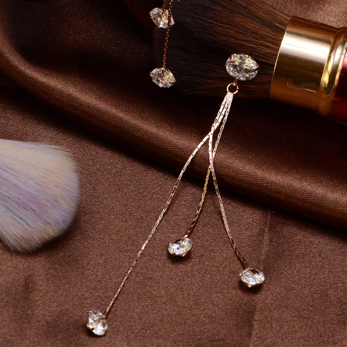 CZ Linear Drop Earrings for Women - 925 Sterling Silver Long Chain Earrings with Swarovski Crystals & Cubic Zirconia | Rhinestone Tassel Dangle Earrings | Elegant Bridal Wedding Jewelry for Parties, Date Night & Special Occasions