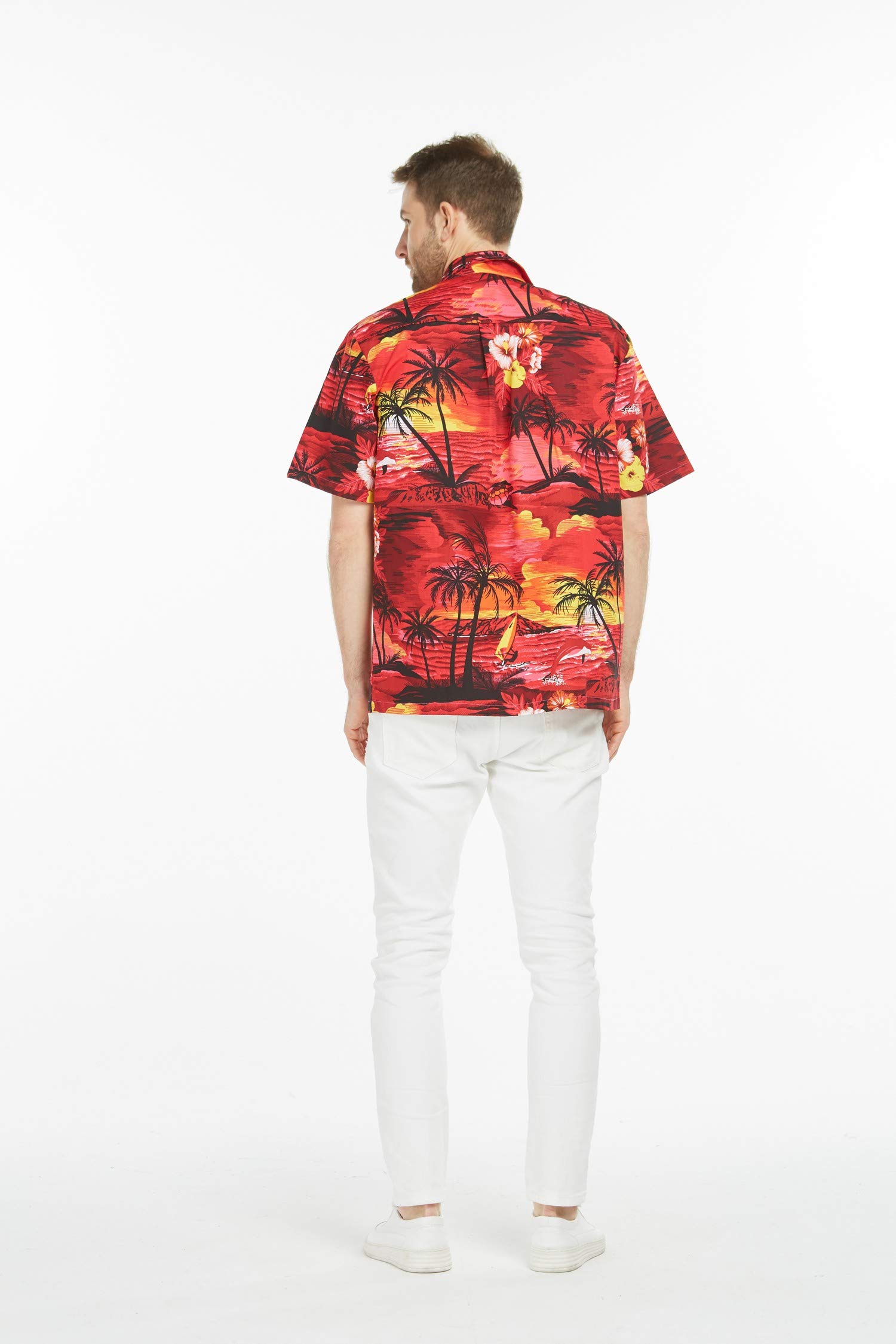 Vintage Matching Father Daughter Hawaiian Luau Dance Shirts - Tropical Sunset with Dolphin Print Aloha Shirts for Family Beach Party, Luau Celebration & Summer Vacation Outfits