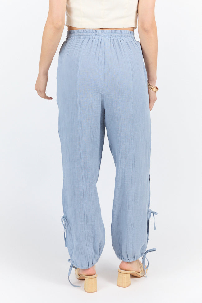 Sky High Blue Gauze Harem Pull On Pants - Comfortable Loose Fit Yoga Pants for Women - Perfect for Yoga, Meditation, and Lounge Wear