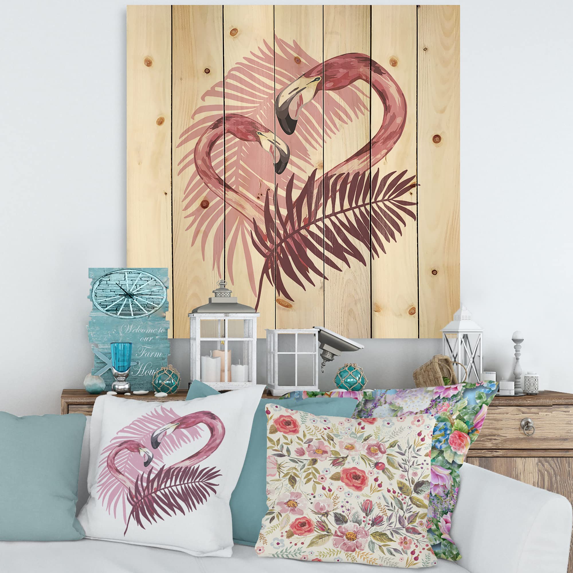 DesignQ Flamingo in Tropical Summer II - Pink Wood Wall Art Decor, Large Animal Wood Wall Panels Printed on Natural Pine - Perfect for Beach House, Nursery, or Boho Chic Home Decor