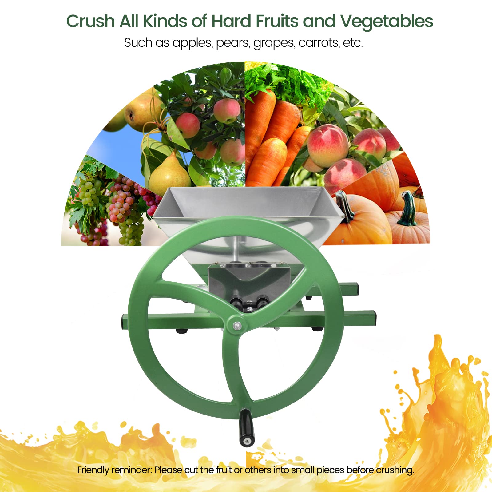 Stainless Steel Manual Fruit and Apple Crusher - 7L Capacity for Wine & Cider Making, Juice Extraction - Perfect for Home Brewing, Winemaking, and Fresh Juice Preparation