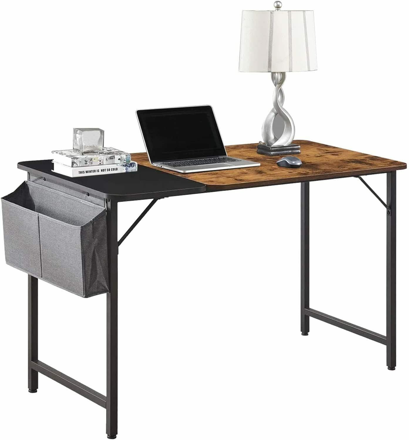47-inch Computer Desk with Side Storage Bag & Iron Hook - Modern Home Office Desk for Work & Study (Black & White Options) - Perfect for Small Spaces, Gaming, and Remote Work