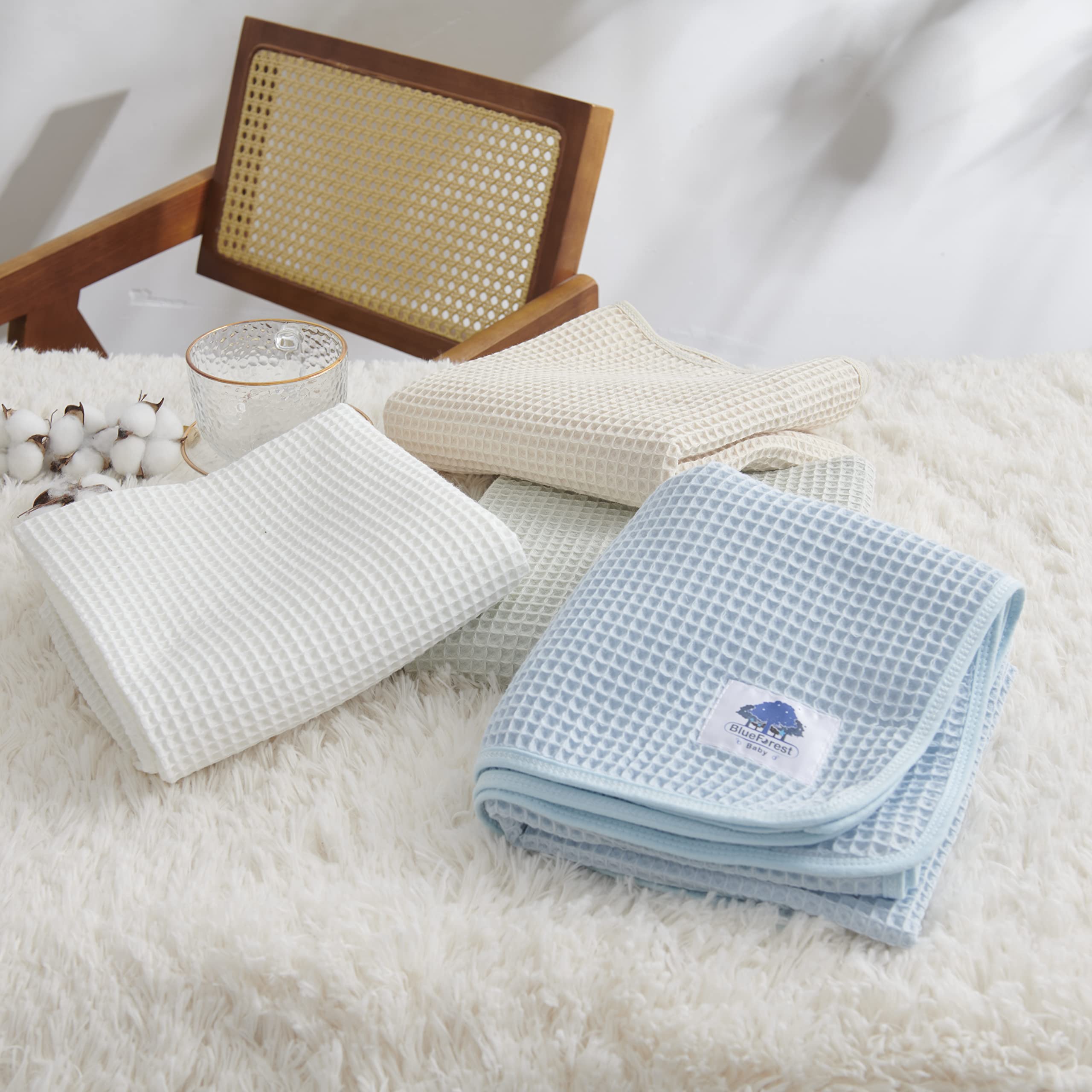BlueForest Baby Hooded Waffle Bath Towel - 100% Cotton Swaddle Blanket for Newborns - Soft Absorbent Towel for Bath, Shower & Swimming - Perfect Baby Shower Gift (Light Blue) - Ideal for Nursery, Beach & Pool Time