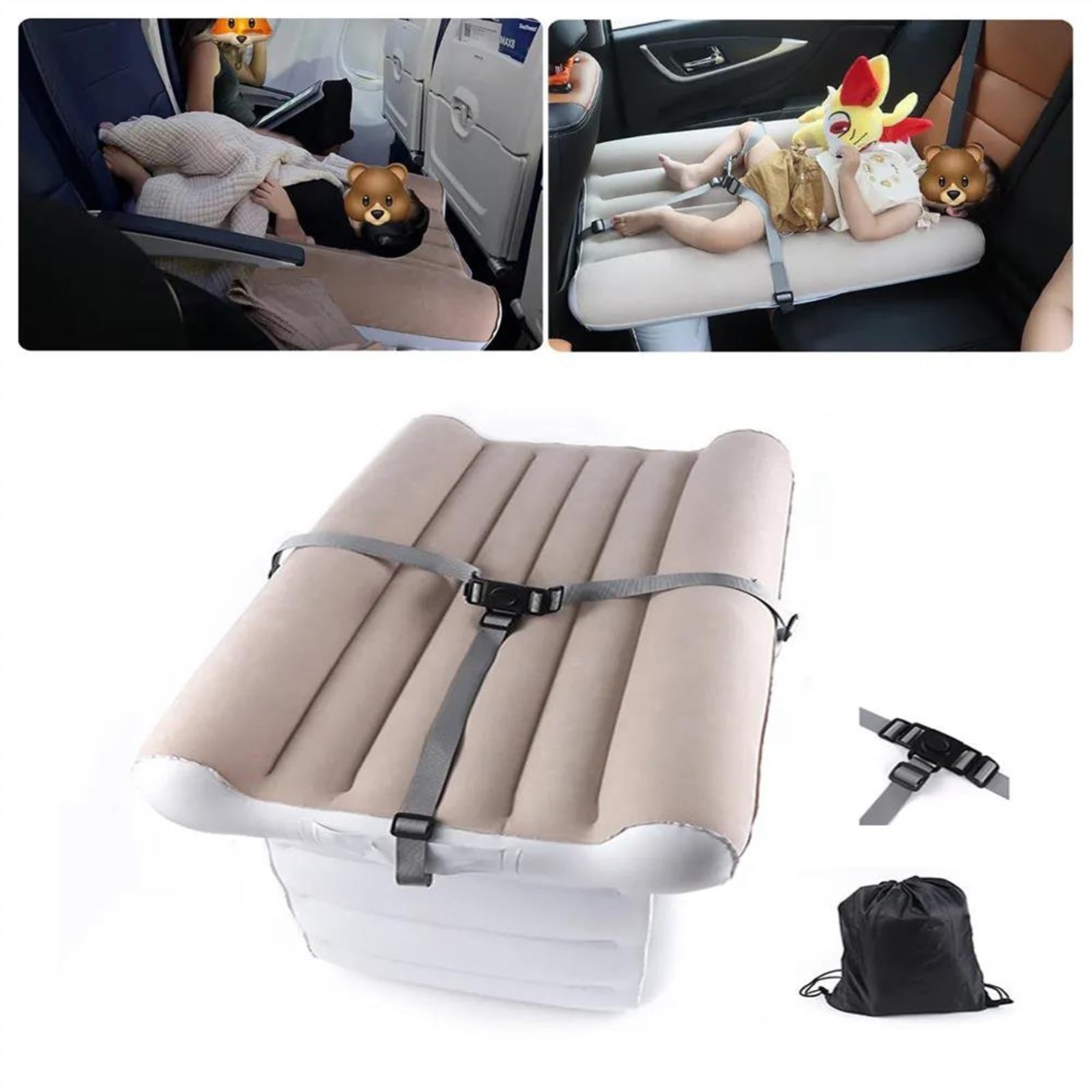Inflatable Toddler Travel Bed for Kids - Portable Air Mattress with Hand Pump & Safety Belt - Perfect for Car, Plane & Camping Trips (Color: 2)