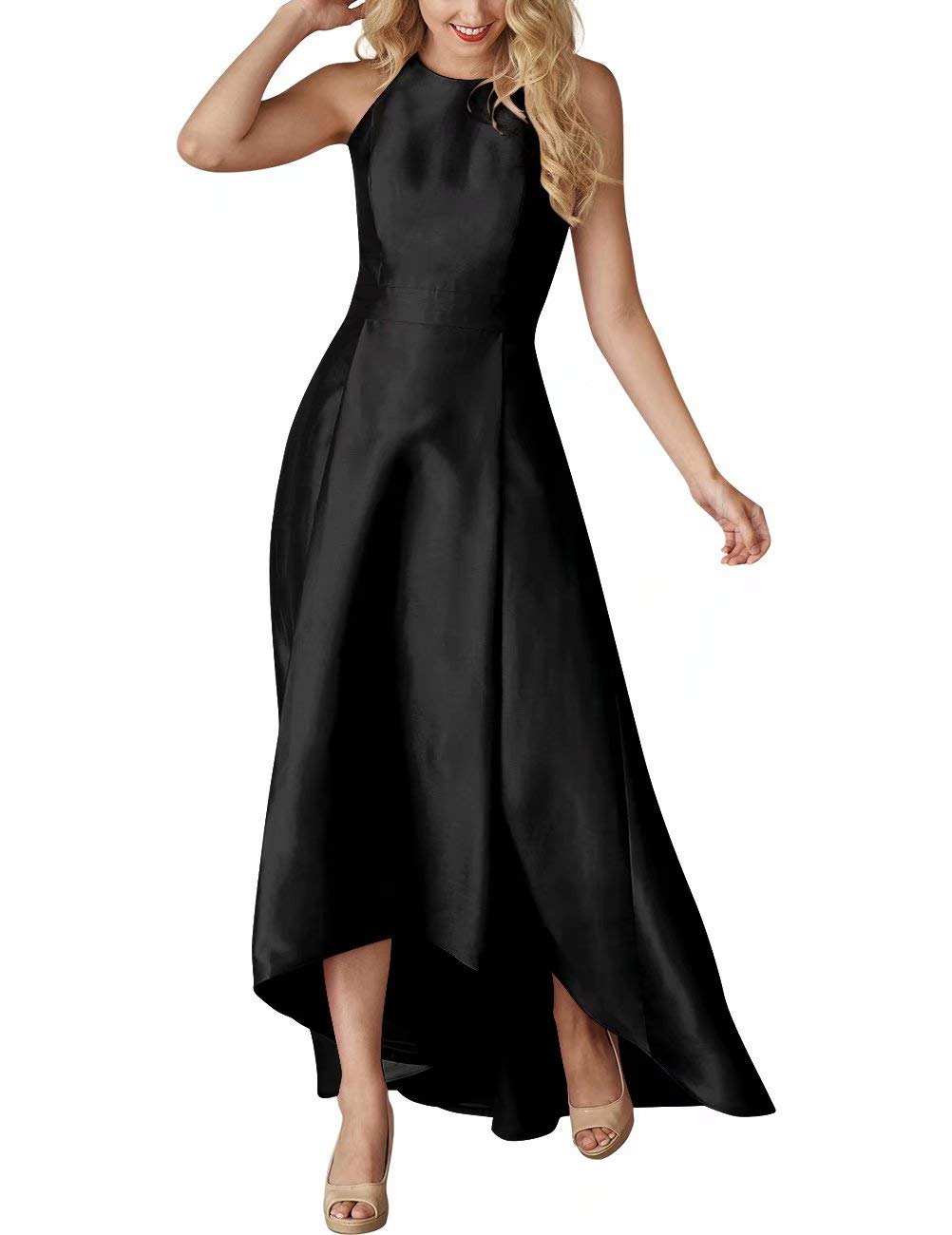 Lilibridal Women's Satin Bridesmaid Dress High Low Hem Black Prom Gown Long Evening Dress for Weddings, Parties & Formal Events