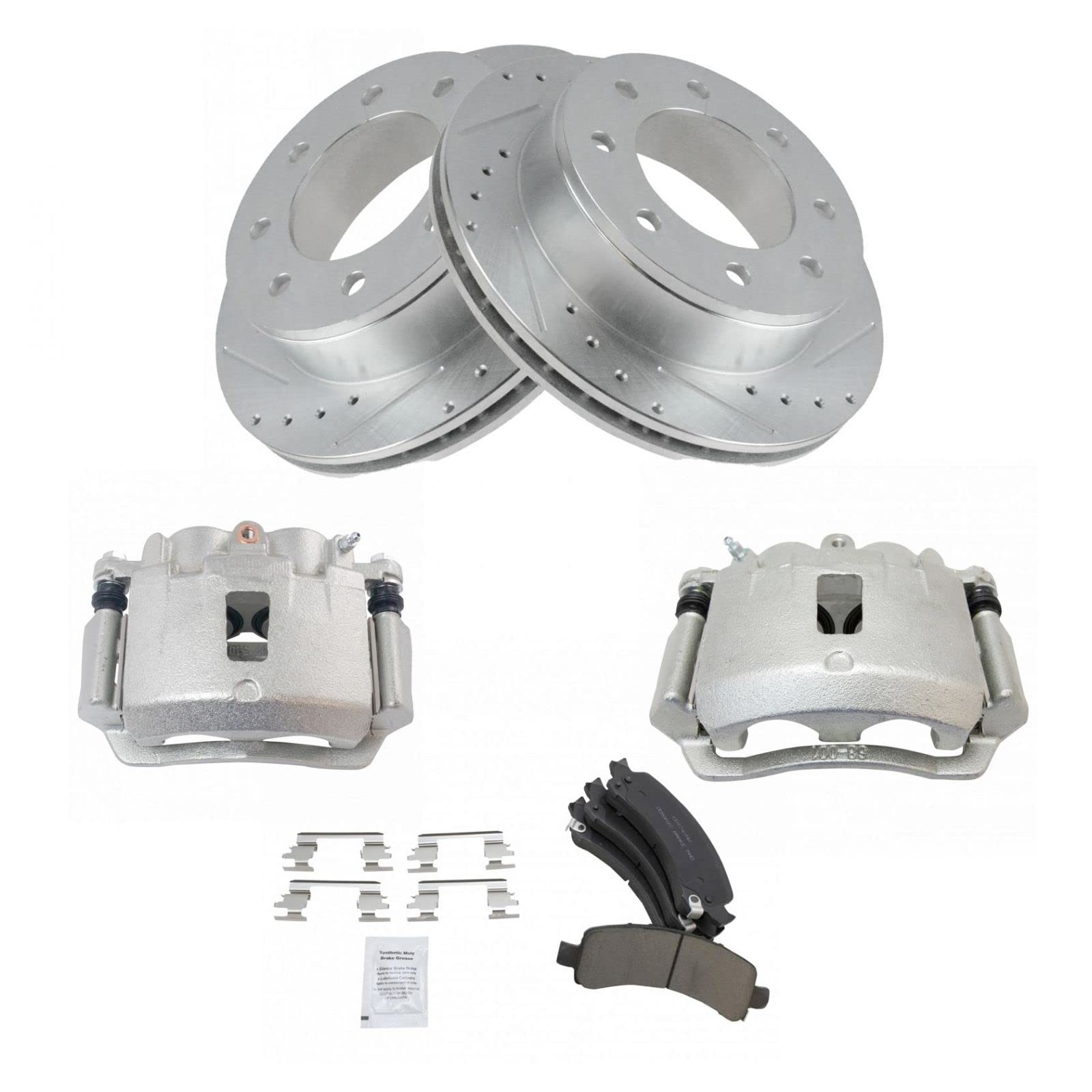 High-Performance Rear Ceramic Brake Pads with Drilled & Slotted Zinc Coated Rotors & Calipers Kit - Perfect for Racing, Off-Roading & Daily Driving