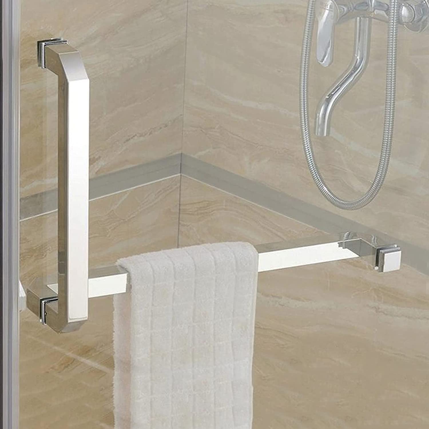 MIQXUAN Stainless Steel Shower Door Handle and Pulls Replacement Set - Internal/External Glass Door Knob with Towel Bar - Perfect for Bathroom, Screen Door & Shower Enclosure Upgrades