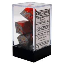 Chessex Polyhedral 7-Dice Set - Gemini Series Orange Steel with Gold Finish | RPG Dice for Dungeons & Dragons, Pathfinder & Tabletop Gaming