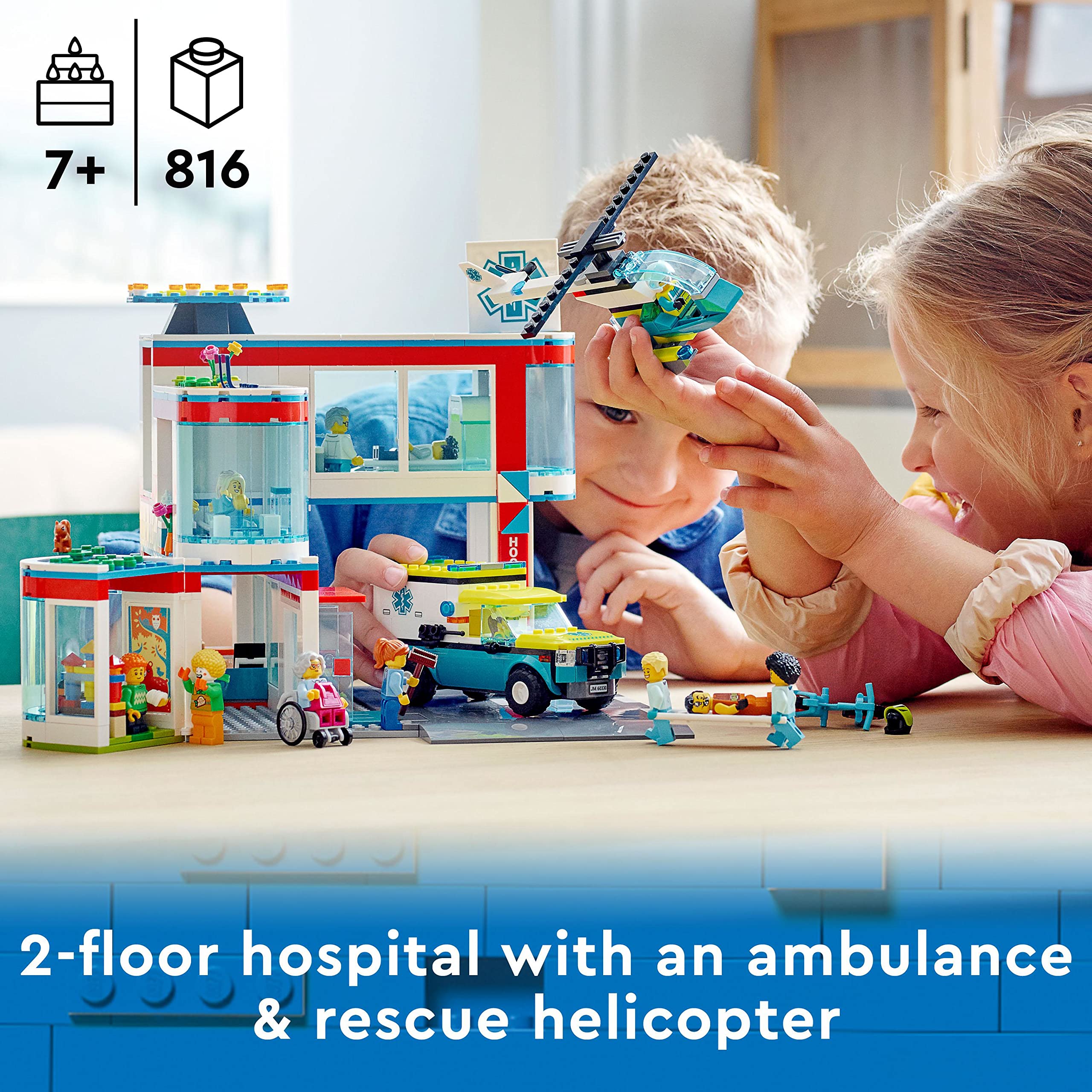 LEGO 60330 City Hospital Building Set - Ambulance Truck, Helicopter & 12 Minifigures - Creative Construction Toy for Kids Ages 7+ - Perfect for Role Play, Birthday Gifts & STEM Learning
