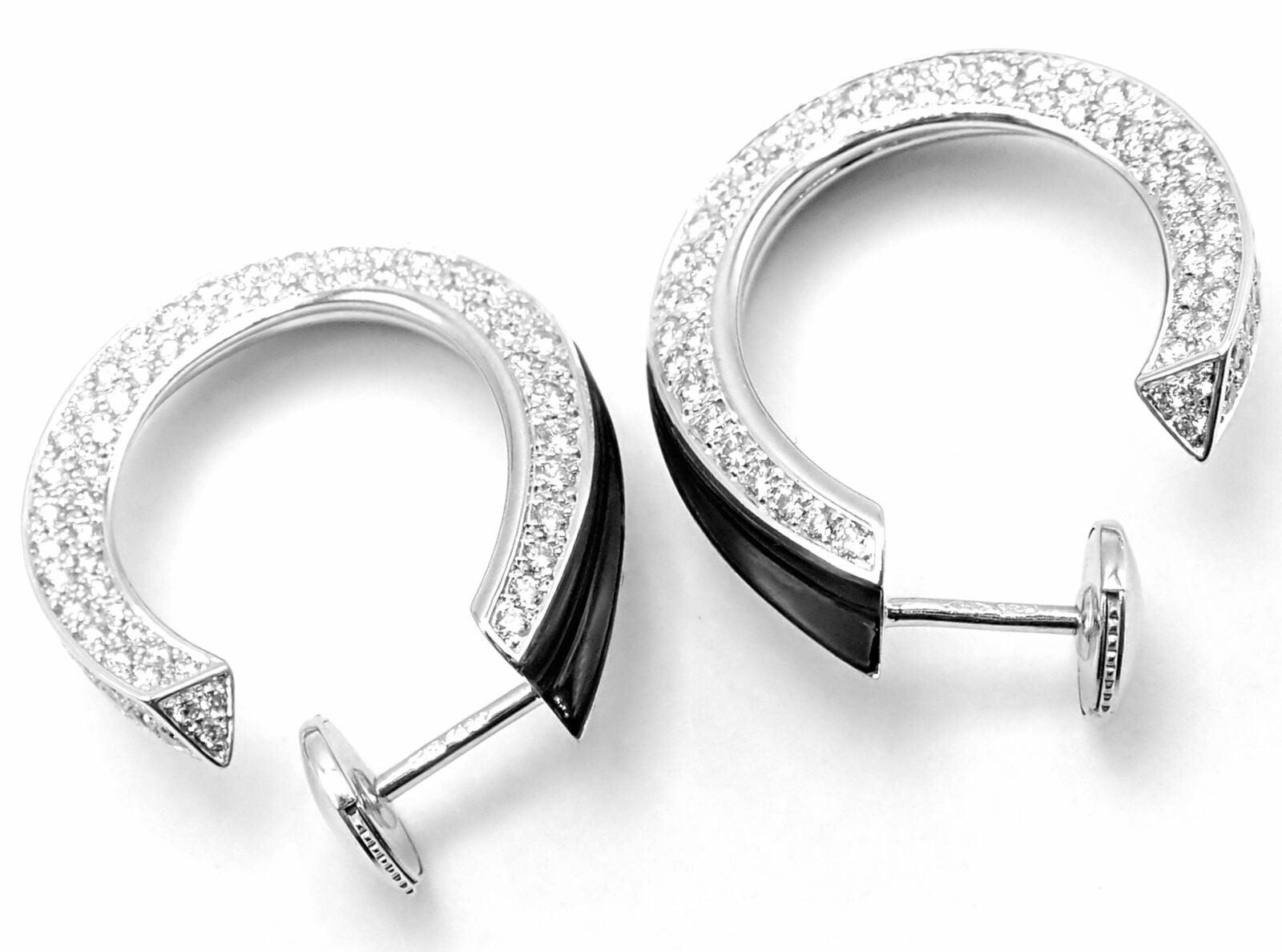 Authentic Cartier Panthere 18k White Gold Diamond Onyx Hoop Earrings - Luxury Jewelry for Women, Perfect for Weddings & Special Occasions