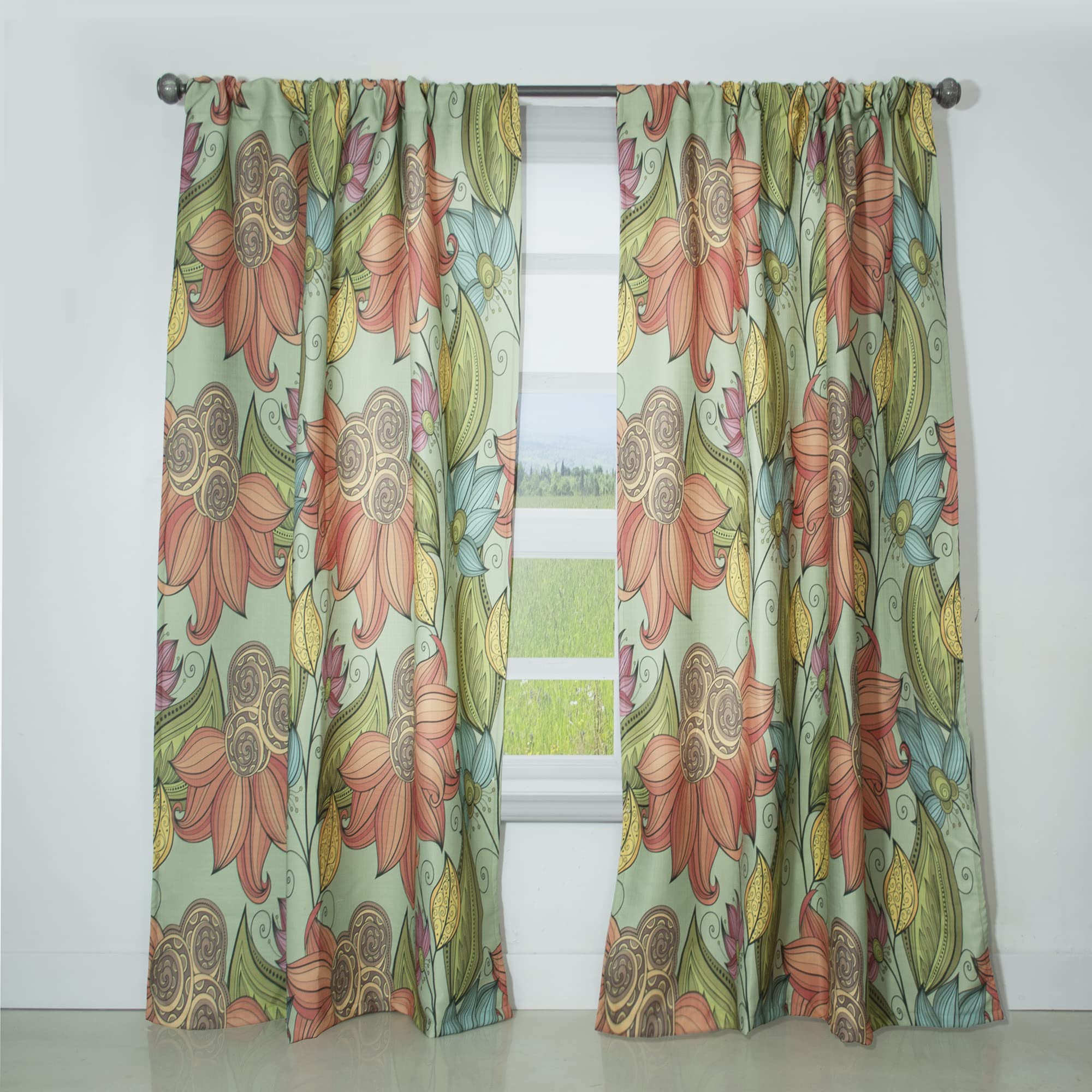DesignQ Floral Print Blackout Curtains - Thermal Insulated Single Panel 52x63 Inches - Elegant Bedroom & Living Room Window Treatments for Home Decor & Light Blocking
