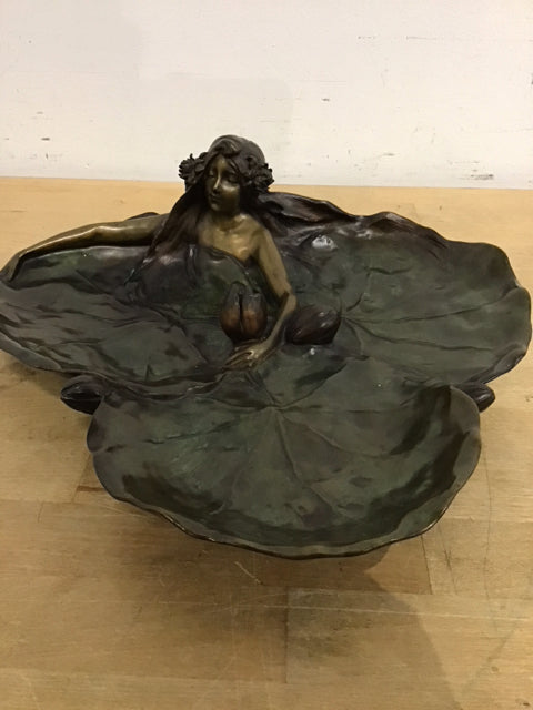 Raoul Larche Bronze Nymph On Lily Pad - Vintage Art Nouveau Figurine for Home Decor & Collectors | Perfect for Mantel, Bookshelf, or Garden Display