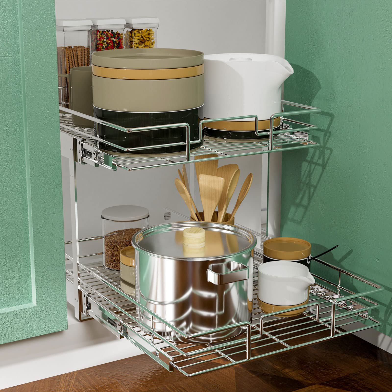 LOVMOR 2 Tier Pull Out Cabinet Organizer - 15.5