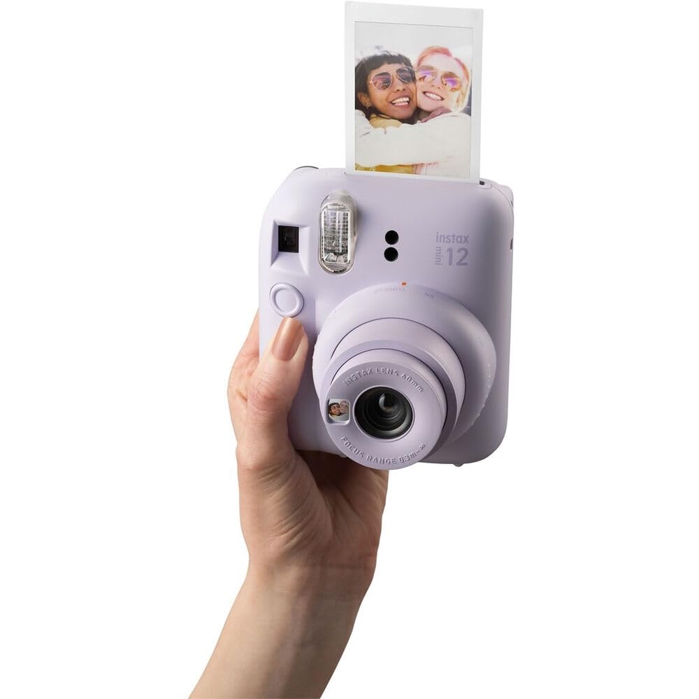 Fujifilm INSTAX MINI 12 Instant Camera Bundle (Lilac Purple) with 10-Exposure Film, AA Batteries & Cleaning Cloth - Perfect for Travel, Parties & Holiday Memories