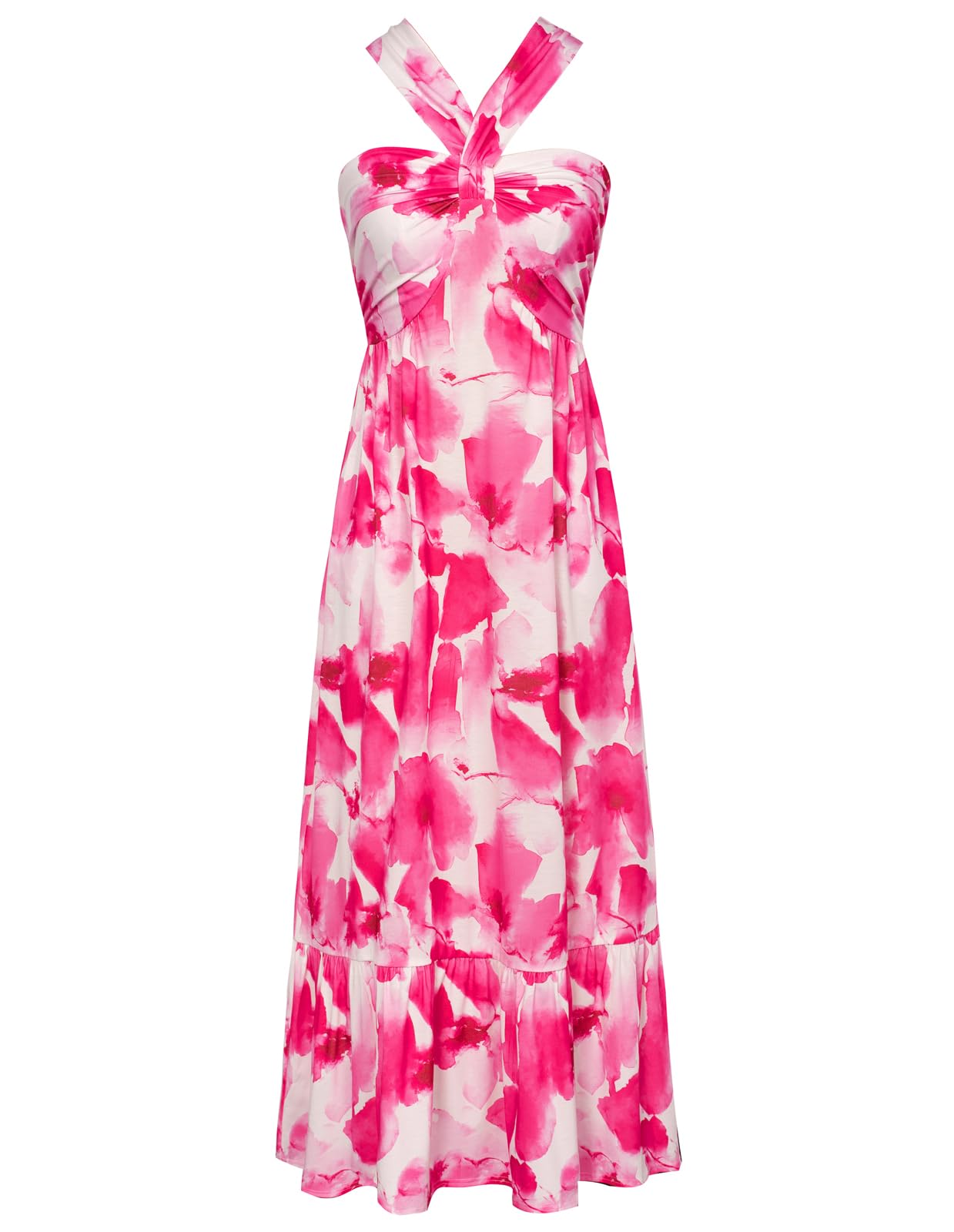 GRACE KARIN Women's Floral Print Criss Cross Halter Maxi Dress - Sleeveless A-Line Summer Dress for Beach, Vacation & Special Occasions