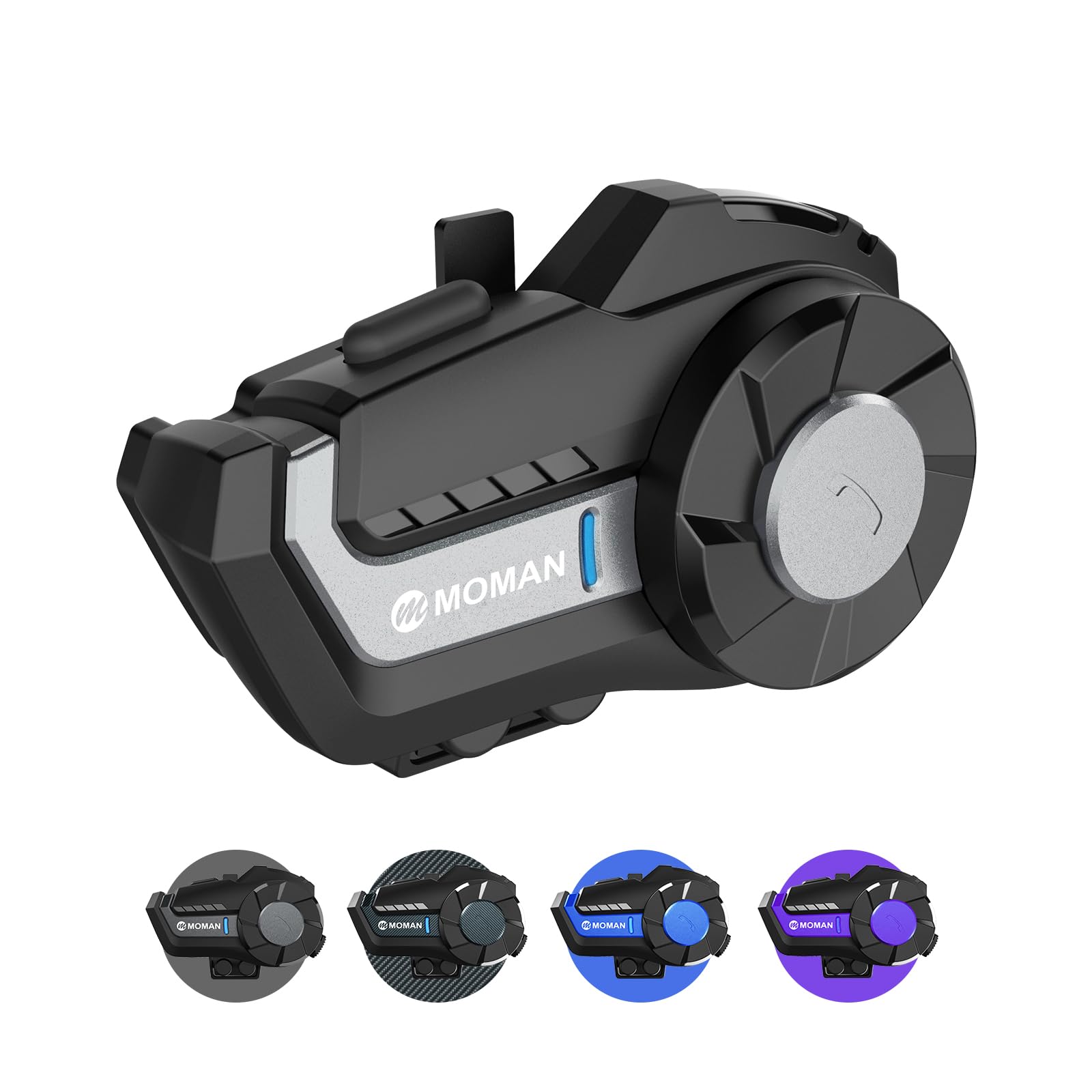 Moman H2 Pro Motorcycle Bluetooth Intercom Headset - Wireless 5.1 Communication System with DSP & CVC Noise Cancellation, AI Voice Assistant, Music Sharing - Silver (1 Pack) | Perfect for Group Riding, Touring & Urban Commuting