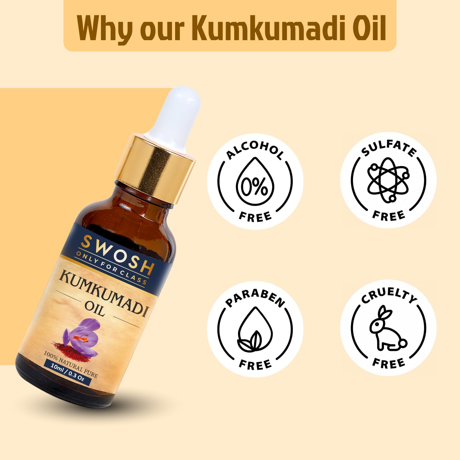 SWOSH Ayurveda Kumkumadi Tailam - 100% Vegan Saffron Face Oil for Glowing Skin (10ml) | Chemical-Free Skin Repair & Revitalization | Perfect for Nighttime Skincare & Anti-Aging Routine