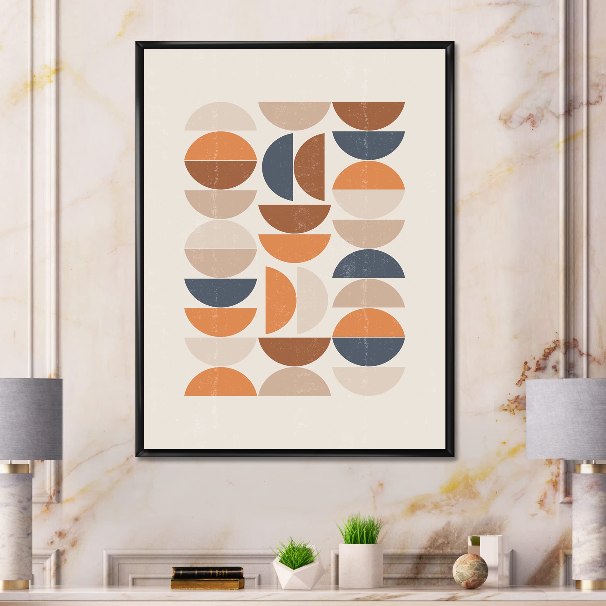 Abstract Sun and Moon Canvas Wall Art - Modern Blue & Orange Framed Print for Living Room, Bedroom & Office Decor