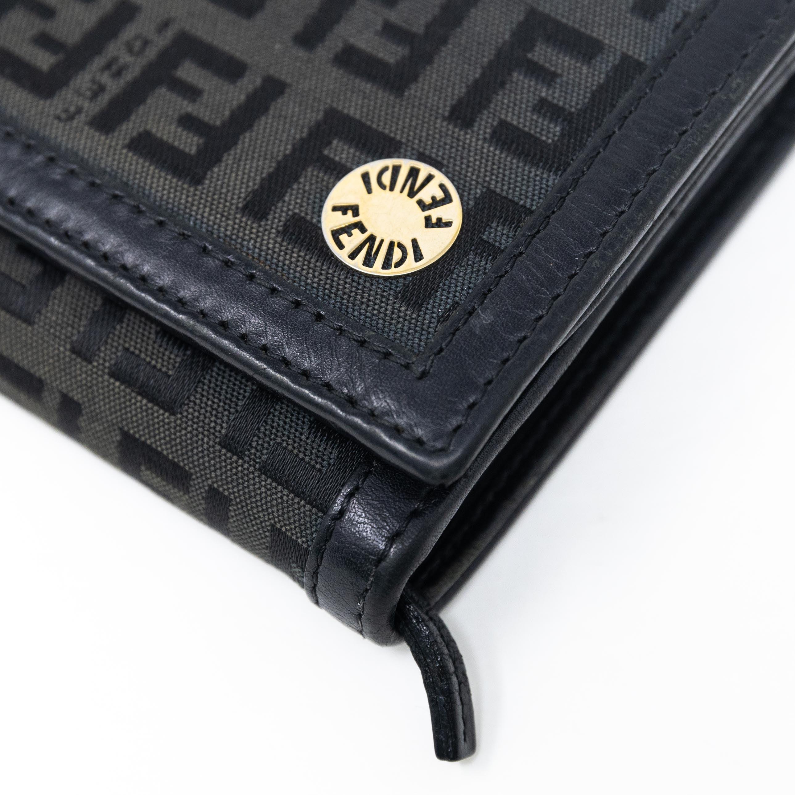 Fendi Black Zucchino Leather Wallet for Women - Luxury Designer Bifold Wallet with Coin Pocket - Perfect for Everyday Use, Travel & Gift Giving