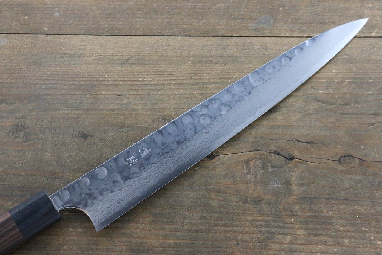 Premium Seisuke Blue Steel No.2 Hammered Damascus Yanagiba Sushi Knife 270mm with Shitan Handle - Professional Japanese Sushi & Sashimi Preparation for Chefs & Home Cooks