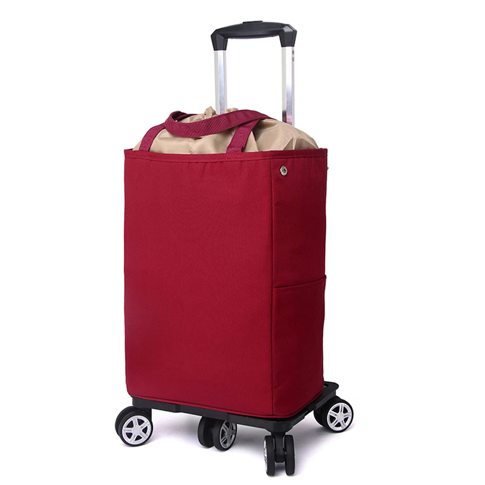 Foldable Grocery Shopping Cart with Wheels - Lightweight Food Organizer Trolley Bag for Supermarket, Farmers Market & Home Use - Portable Red Pull Cart for Vegetables, Groceries & Heavy Items
